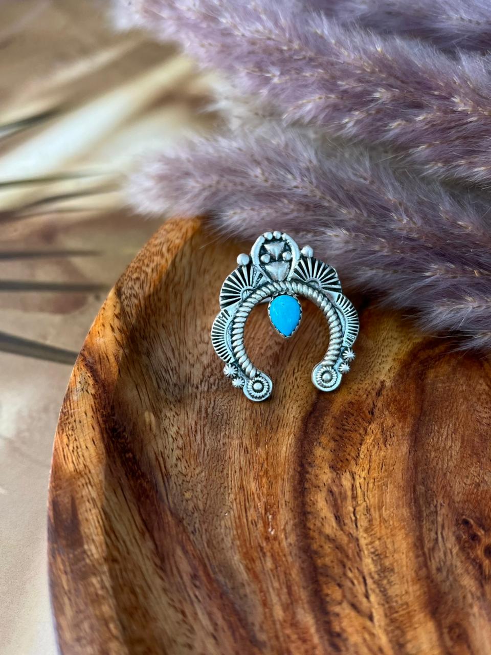 Handmade Sterling Silver Kingman Turquoise Naja Adjustable Ring "Signed Nizhoni"
