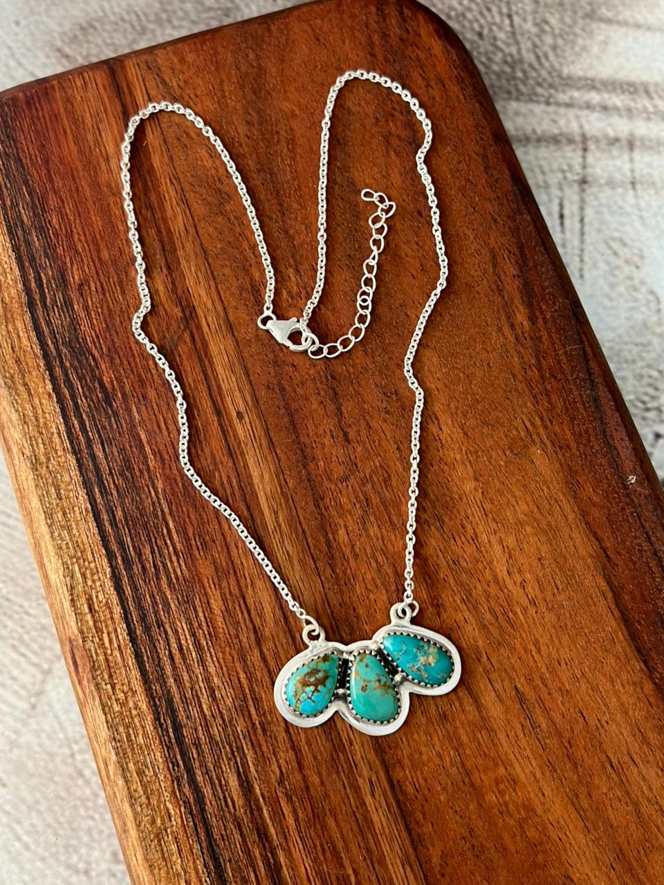 Handmade Sterling Silver Santa Maria Turquoise Necklace "Signed Nizhoni"