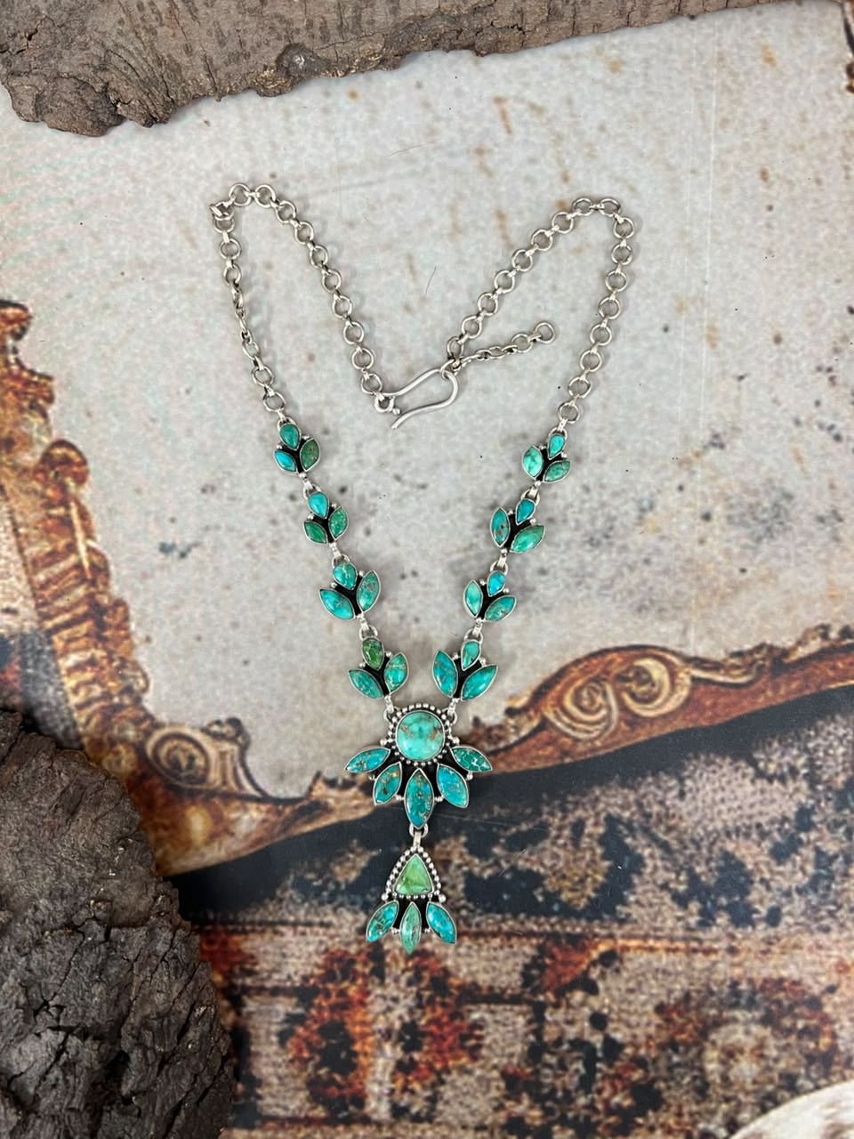Handmade Sterling Silver Emerald Valley Turquoise Collection: Necklace Signed Nizhoni