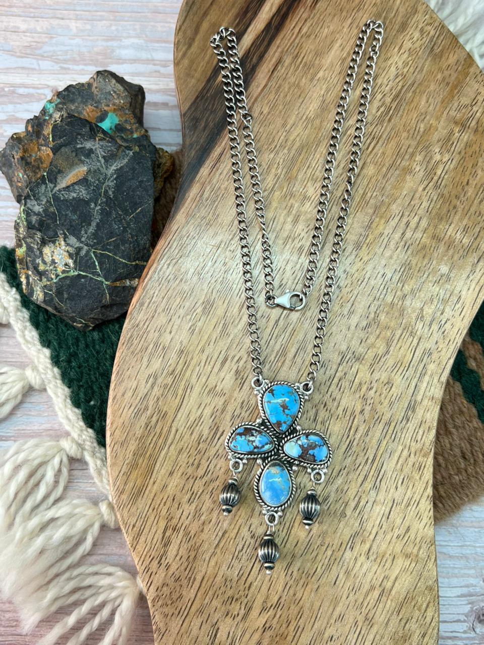 Handmade Sterling Silver Golden Hills Turquoise Necklace "Signed Nizhoni"