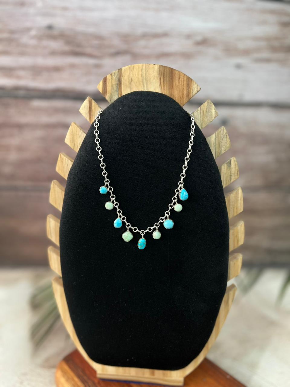 Handmade Sterling Silver Paloma with White Water Turquoise Necklace Signed Nizhoni (7)