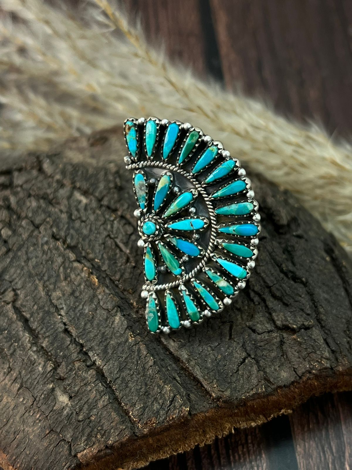 Handmade Sterling Silver Kingman Turquoise Adjustable Ring "Signed Nizhoni"