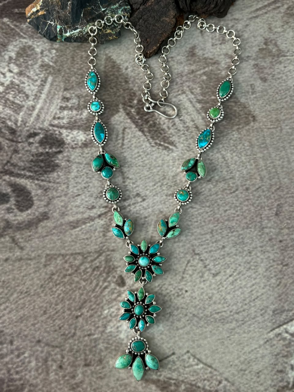 Handmade Sterling Silver Emerald Valley Turquoise Collection: Necklace Signed Nizhoni
