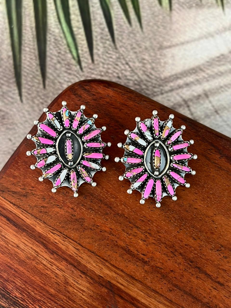 Handmade Sterling Silver Cotton Candy Post Studs Earrings "Signed Nizhoni"
