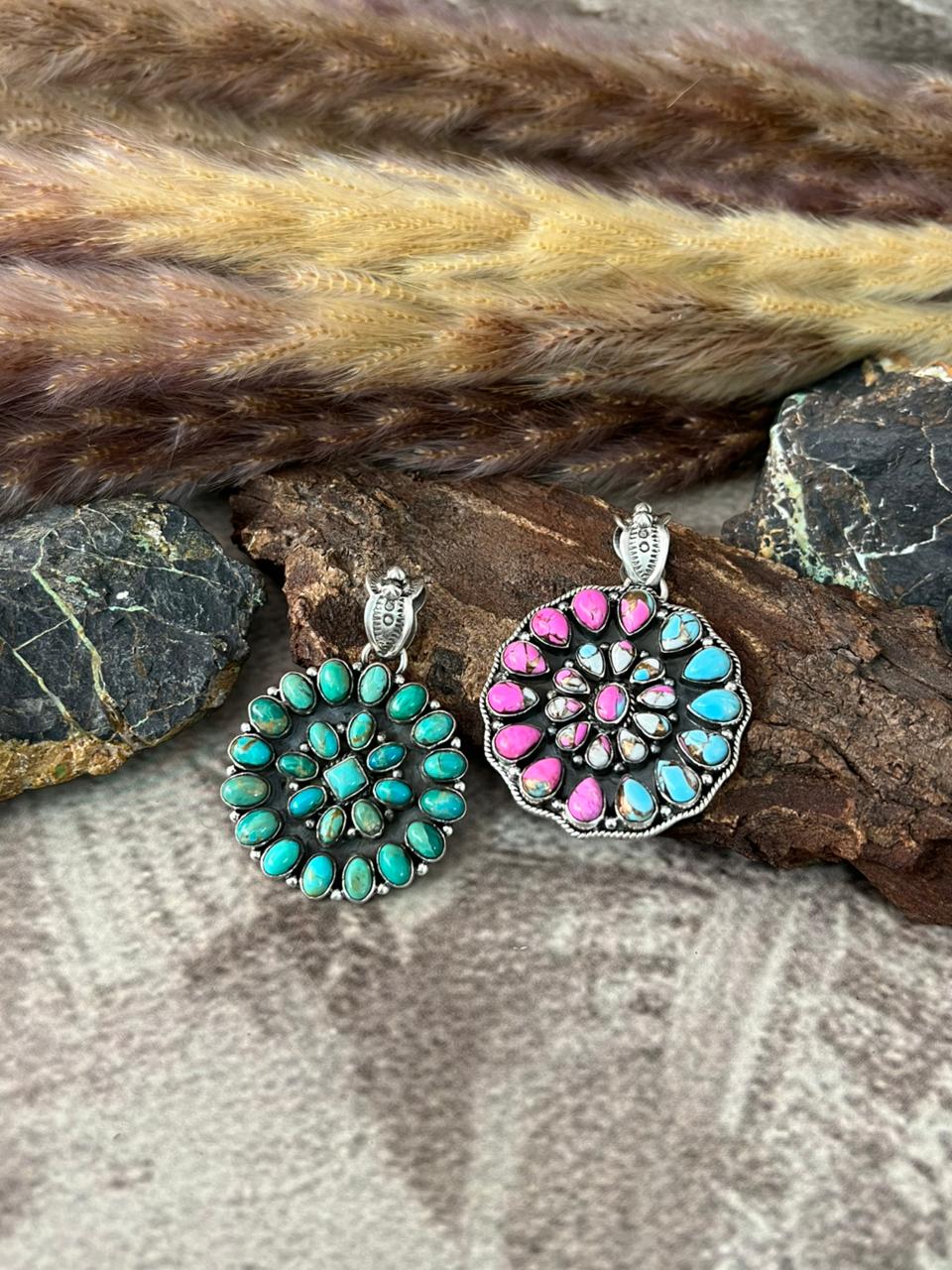 Handmade Sterling Silver Cotton Candy and Kingman Turquoise Pendant "Signed Nizhoni"