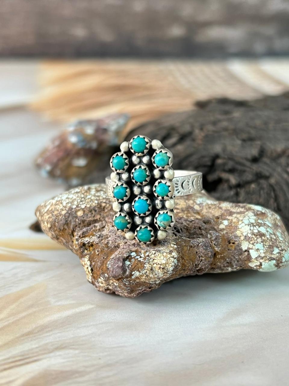 Handmade Sterling Silver Kingman Turquoise Adjustable Ring "Signed Nizhoni"