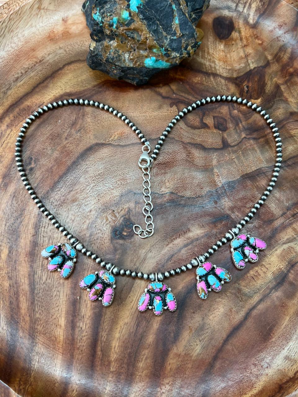 Handmade Sterling Silver Cotton Candy Beaded Necklace "Signed Nizhoni"