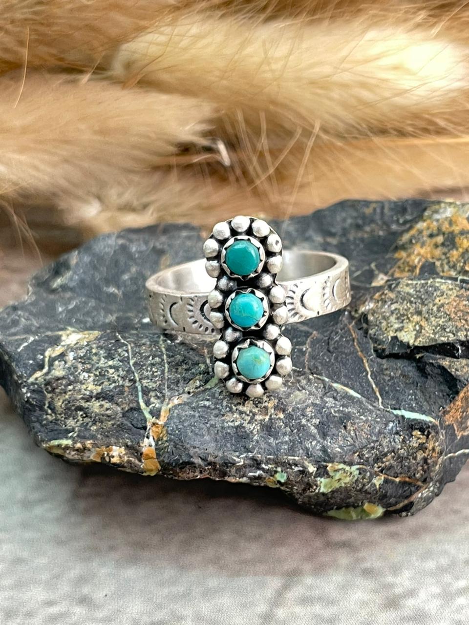 Handmade Sterling Silver Kingman Turquoise Adjustable Ring "Signed Nizhoni"