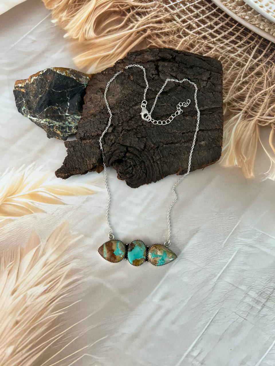 Handmade Sterling Silver Royston Ribbon Turquoise Necklace "Signed Nizhoni"