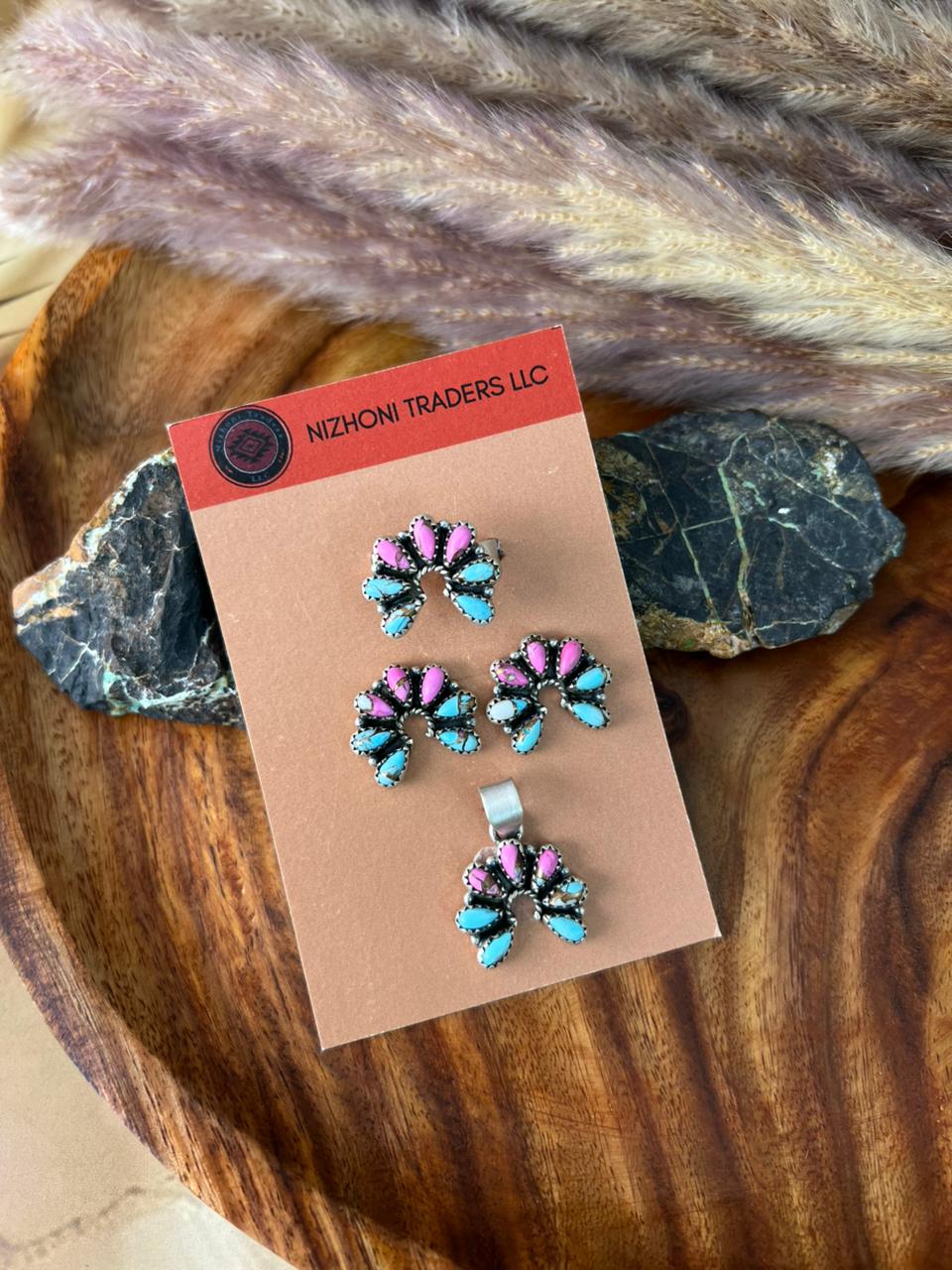 Handmade Sterling Silver Cotton Candy Ring Earrings and Pendant Card Set