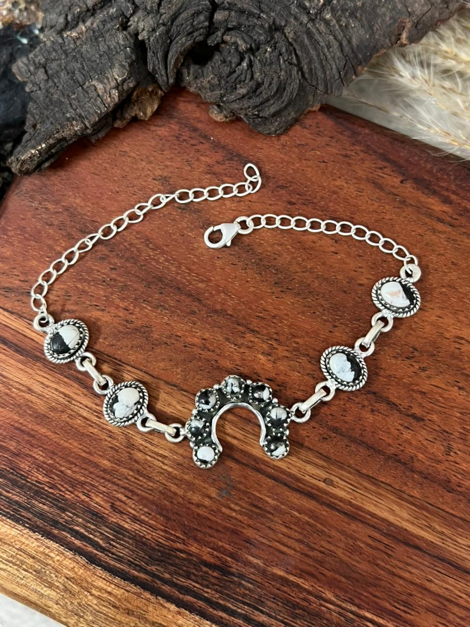Handmade Sterling Silver White Buffalo Chain Bracelet "Signed Nizhoni"