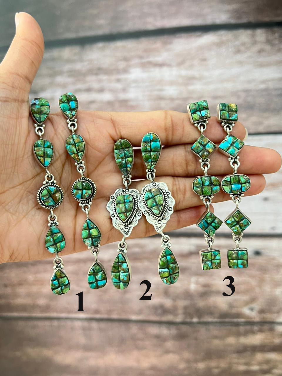 Handmade Sterling Silver Sonoran Cobble Collection: Sonoran Mountain Turquoise Post Dangle Earrings "Signed Nizhoni"