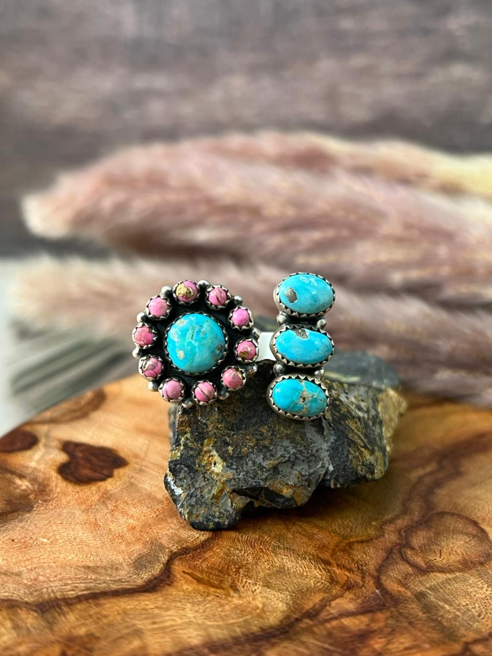 Handmade Sterling Silver Sierra Bella Turquoise with Cotton Candy Collection: Adjustable Ring "Signed Nizhoni" (5)