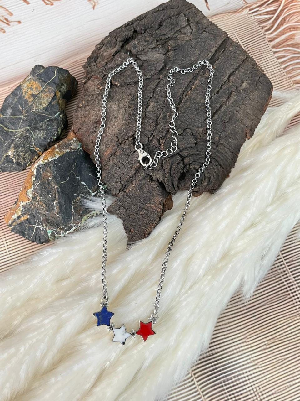 Handmade Sterling Silver 4th Of July Collection: Rosarita with Lapis and White Buffalo Star Necklace "Signed Nizhoni"