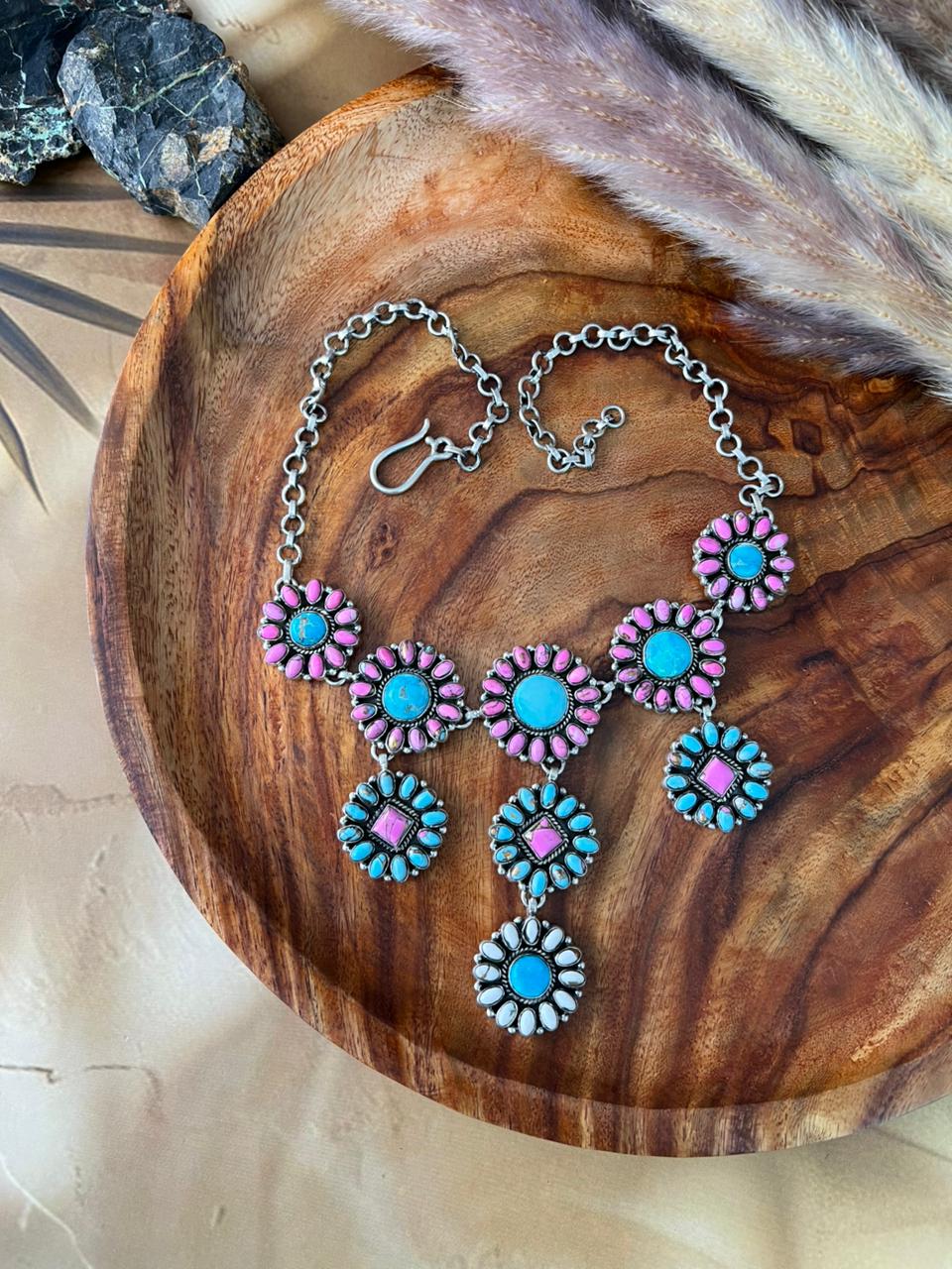 Handmade Sterling Silver Sierra Bella Turquoise with Cotton Candy Collection: Necklace "Signed Nizhoni"