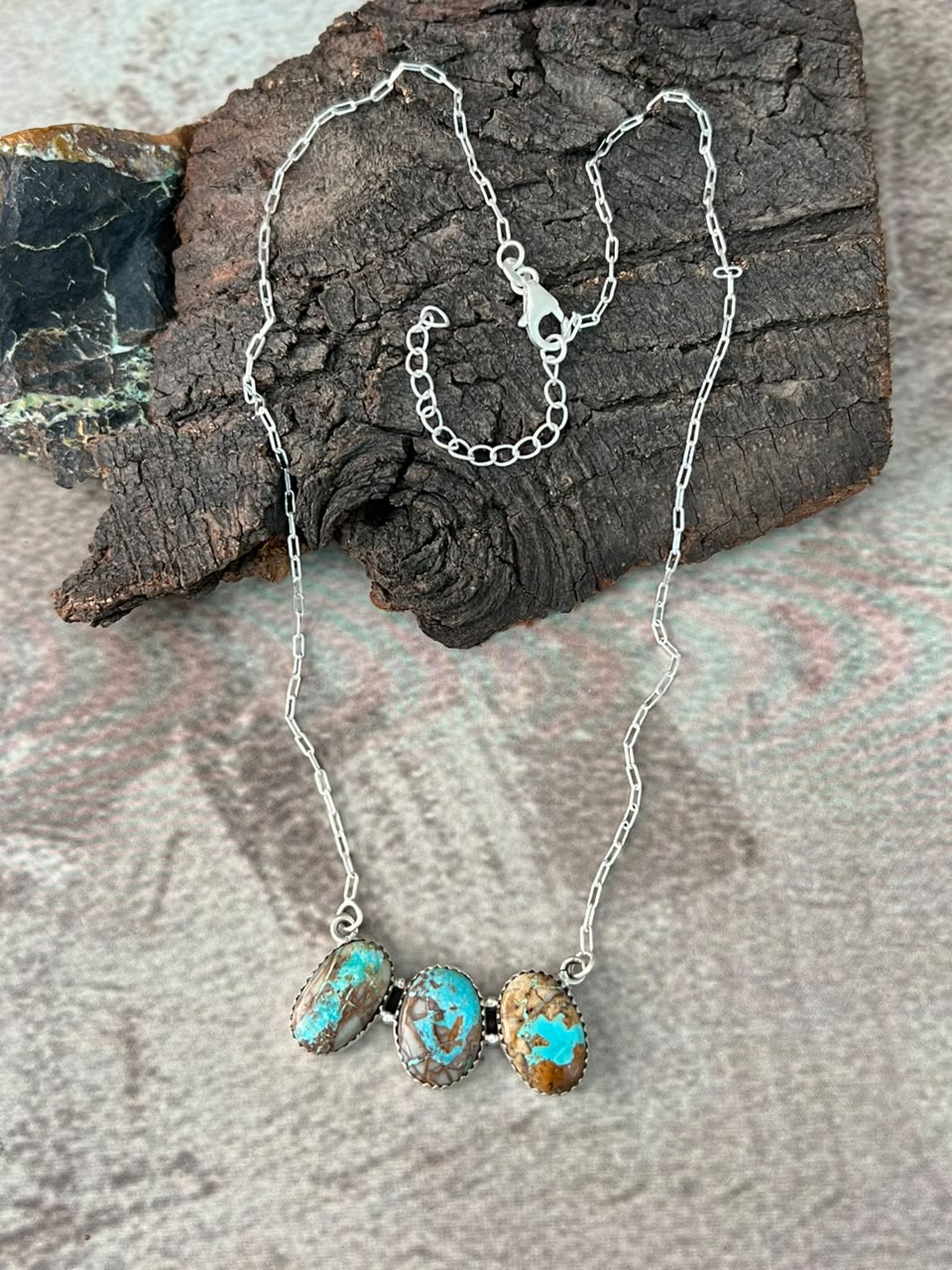 Handmade Sterling Silver Ribbon Royston Turquoise Necklace Signed Nizhoni