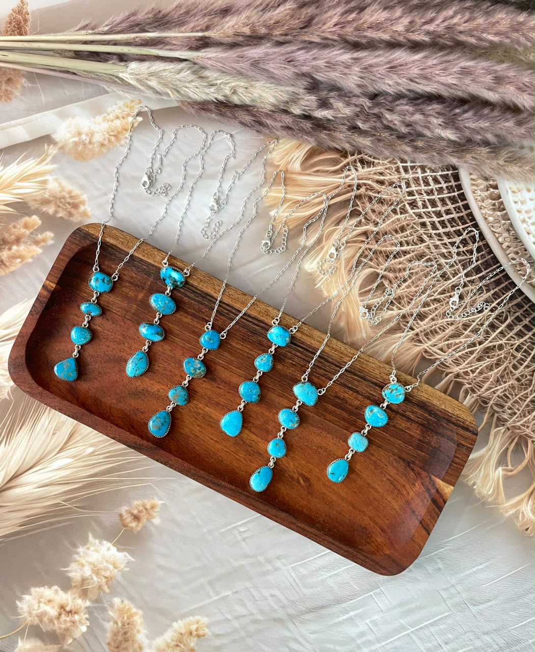 Handmade Sterling Silver Blue Kingman Turquoise Necklace Signed Nizhoni