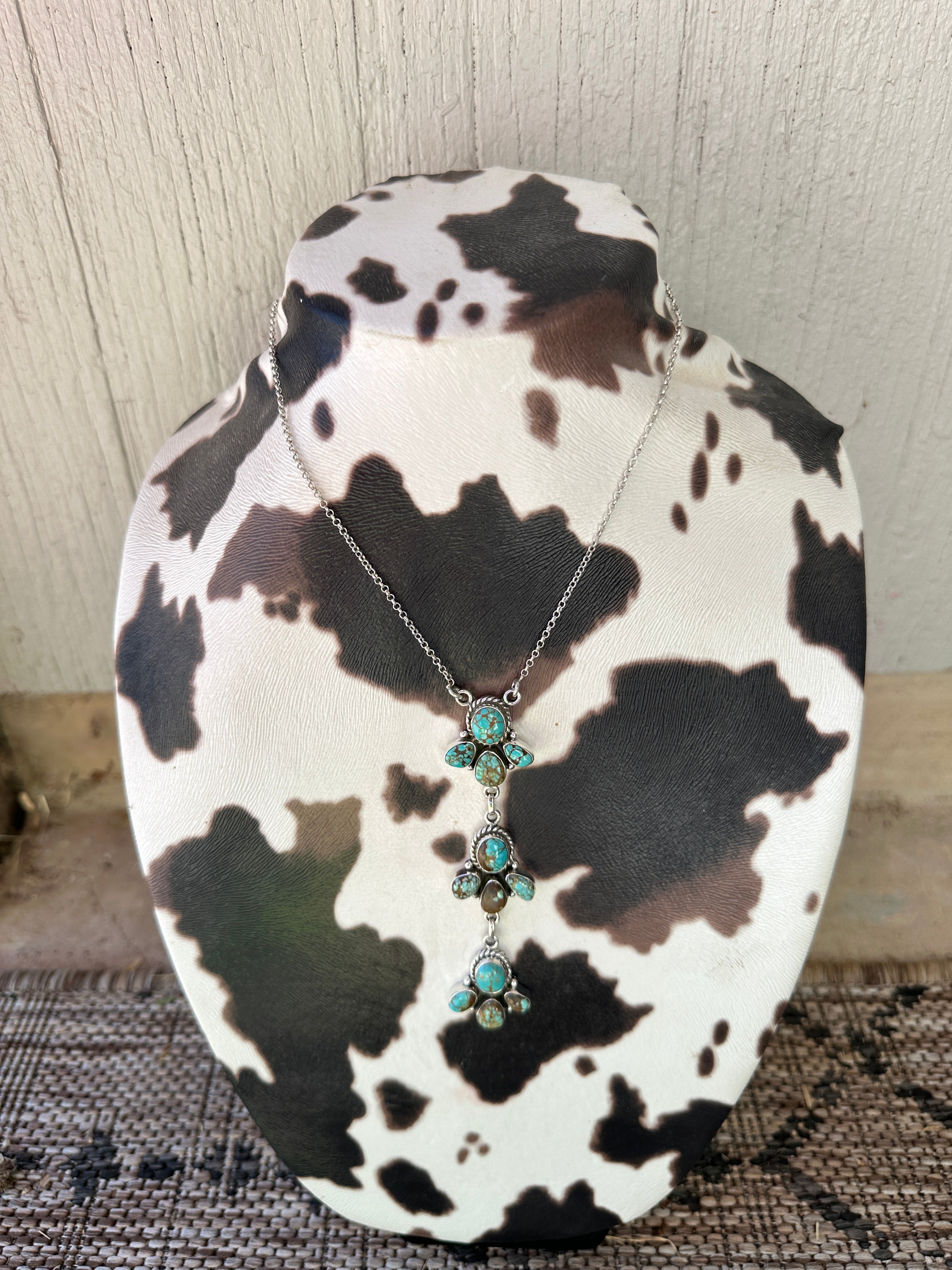 Beautiful Handmade Sterling Silver & Number 8 Turquoise Drop Necklace