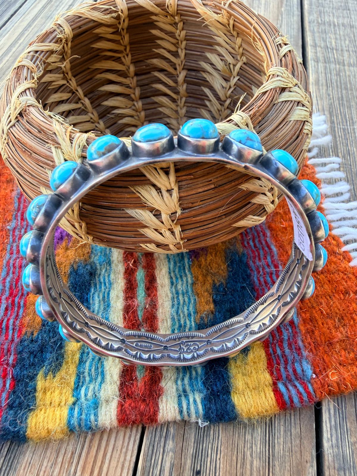 Handcrafted Turquoise & Sterling Silver Bangle Bracelet