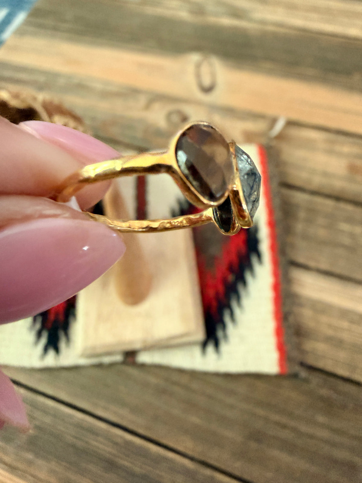 Handmade 18K Gold Vermeil Sterling Silver & Multi Stone Ring Size 6