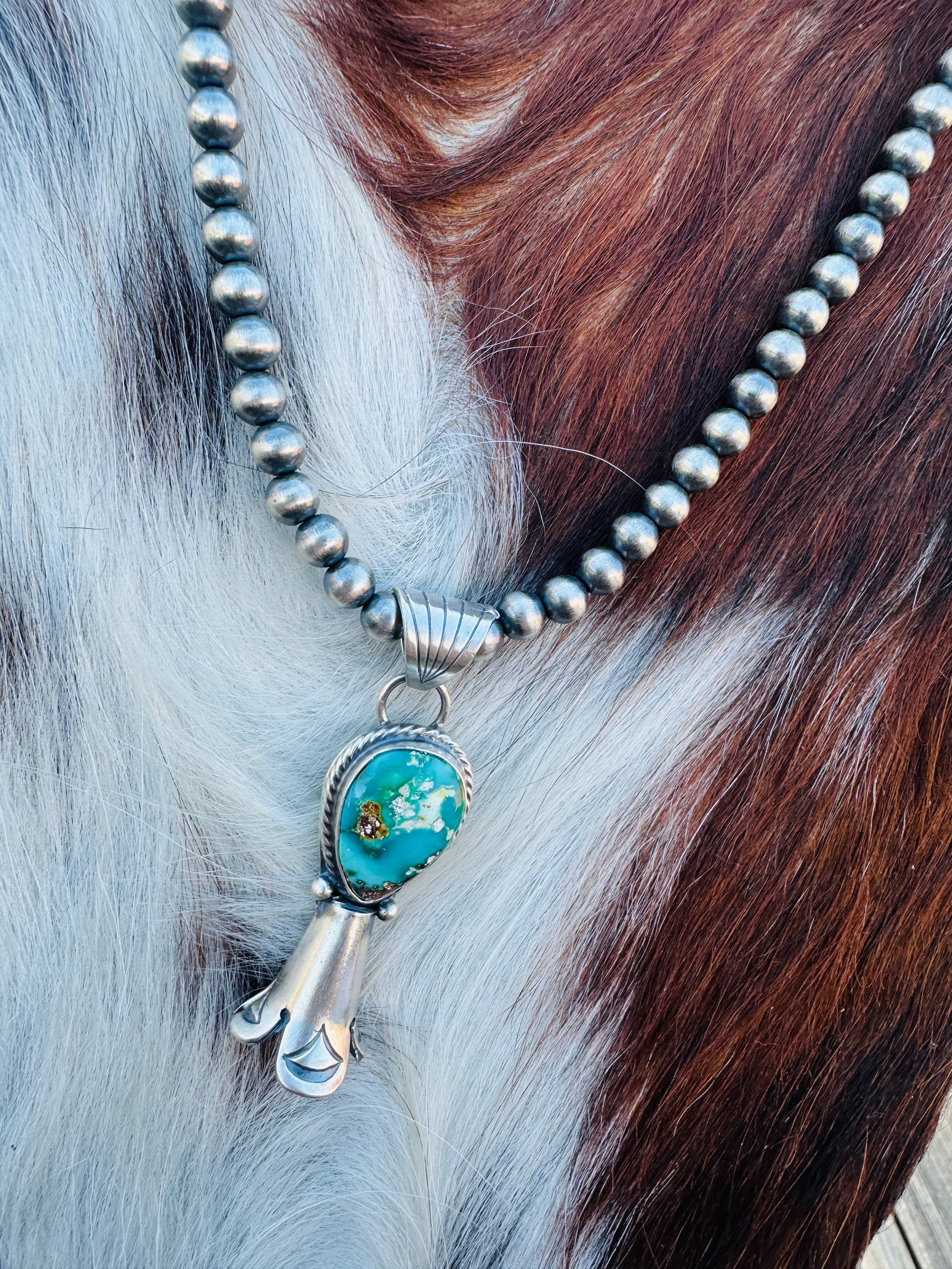 Handcrafted Turquoise & Sterling Silver Beaded Blossom Necklace