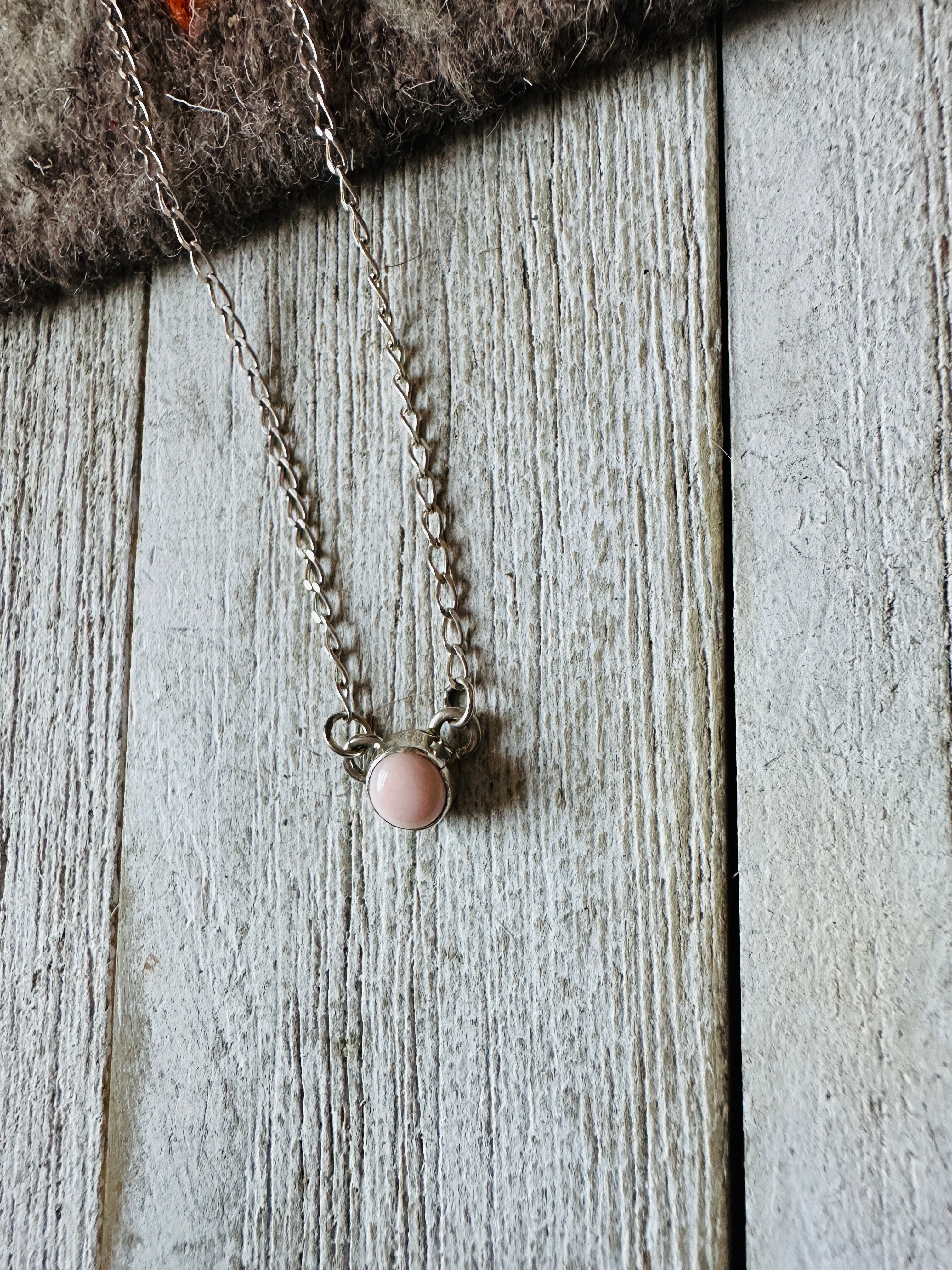 Navajo Sterling Silver & Queen Pink Conch Dot Necklace