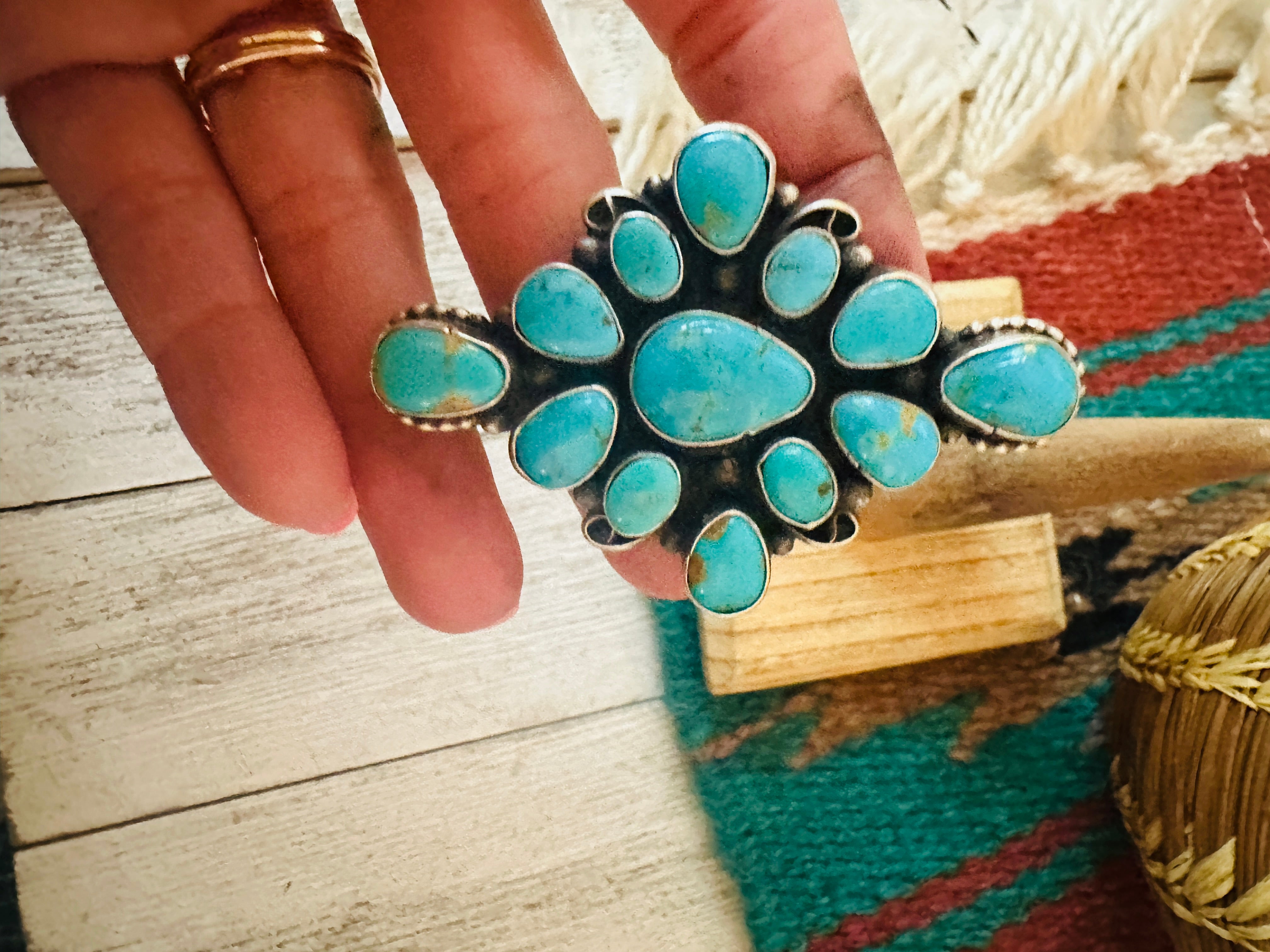 Navajo Sterling Silver & Kingman Turquoise Adjustable Ring