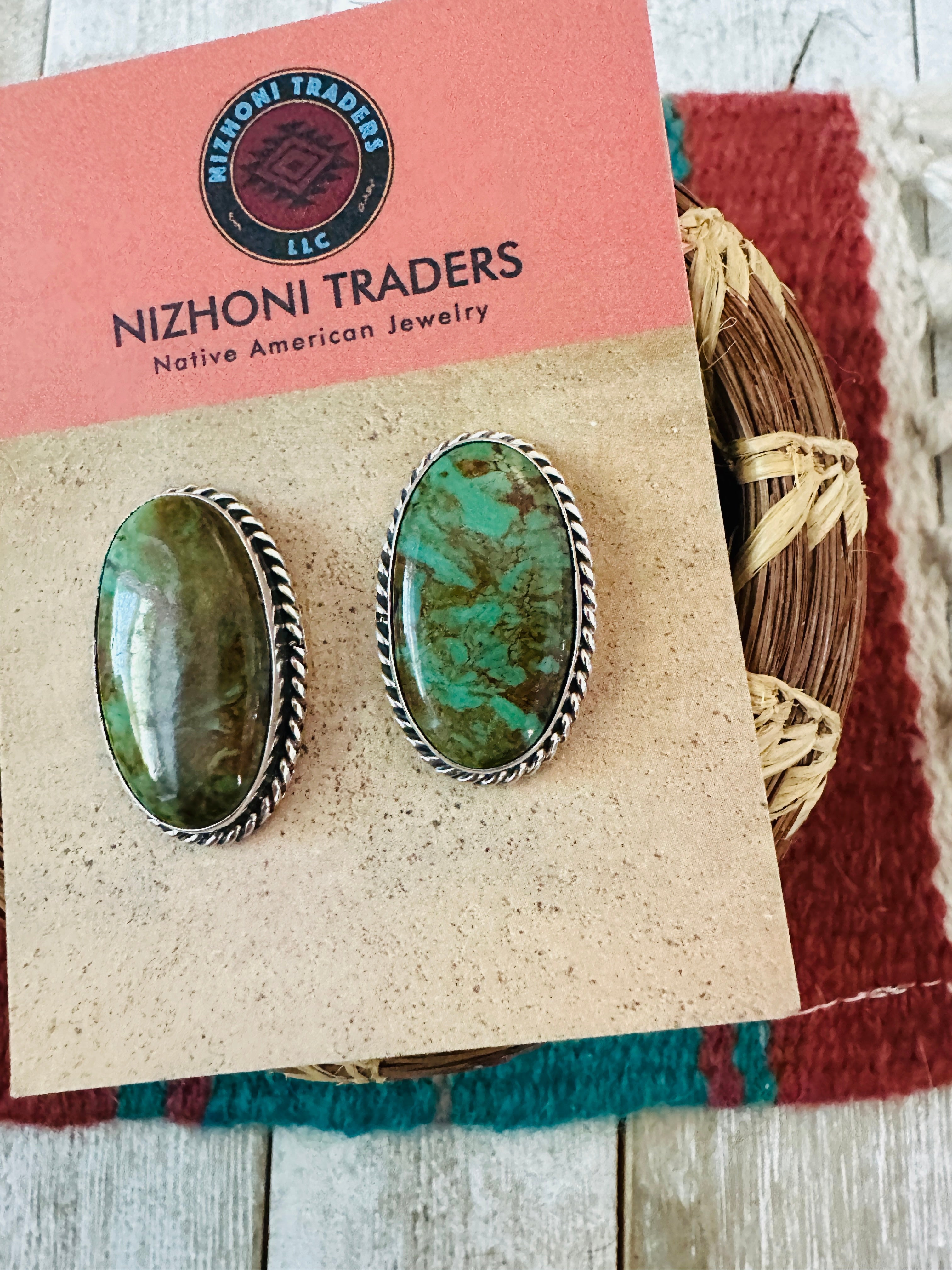 Handcrafted Turquoise & Sterling Silver Post Earrings