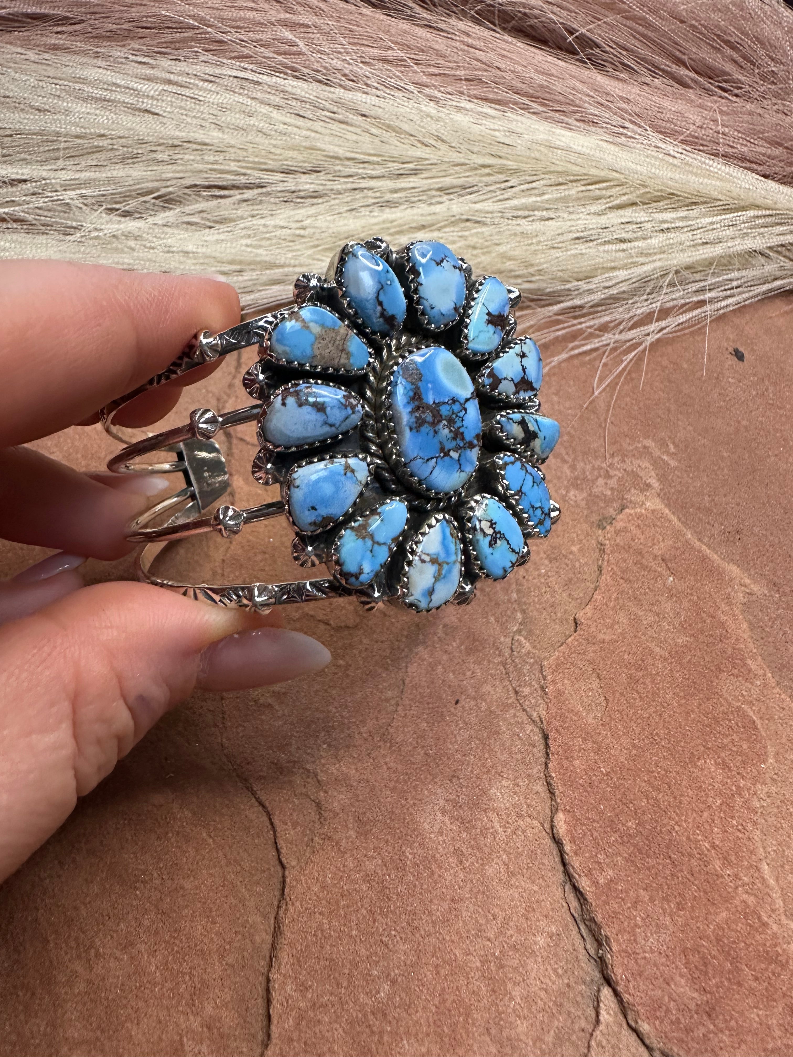 Handmade Sterling Silver Golden Hills Turquoise Adjustable Cuff