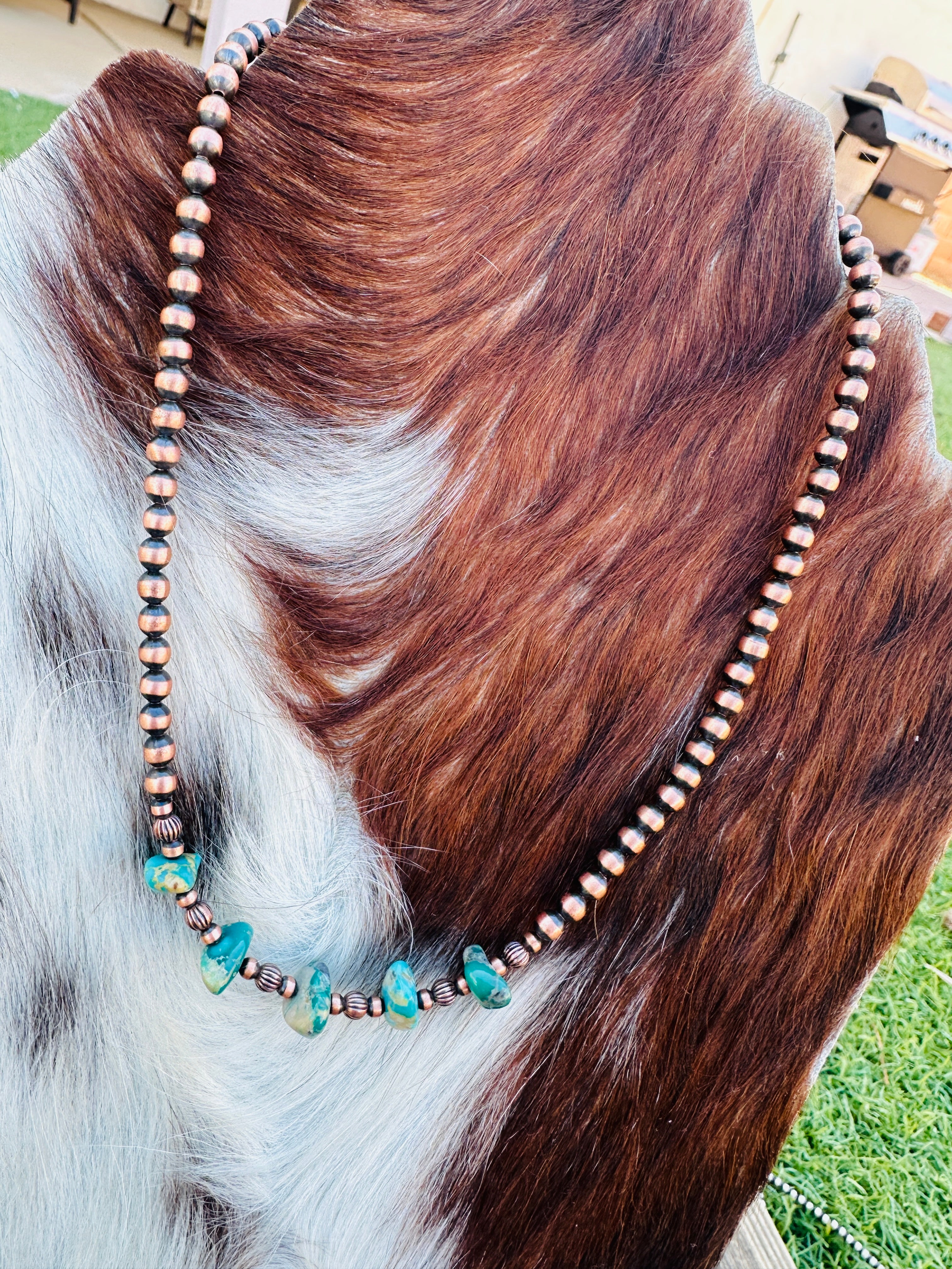 Handcrafted Turquoise & Copper 14” Beaded Necklace