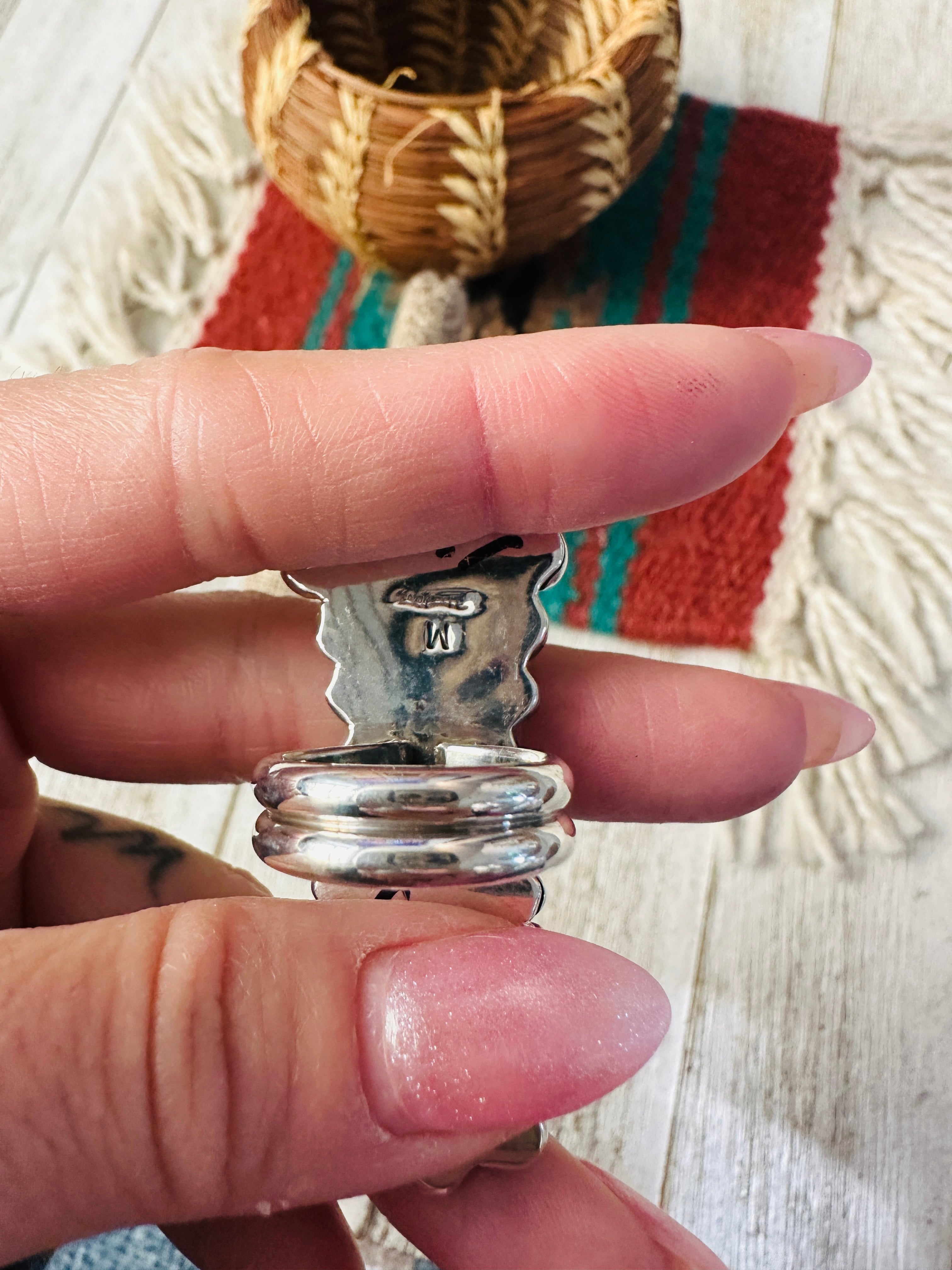 Handcrafted Carico Lake Turquoise & Sterling Silver Ring size 6