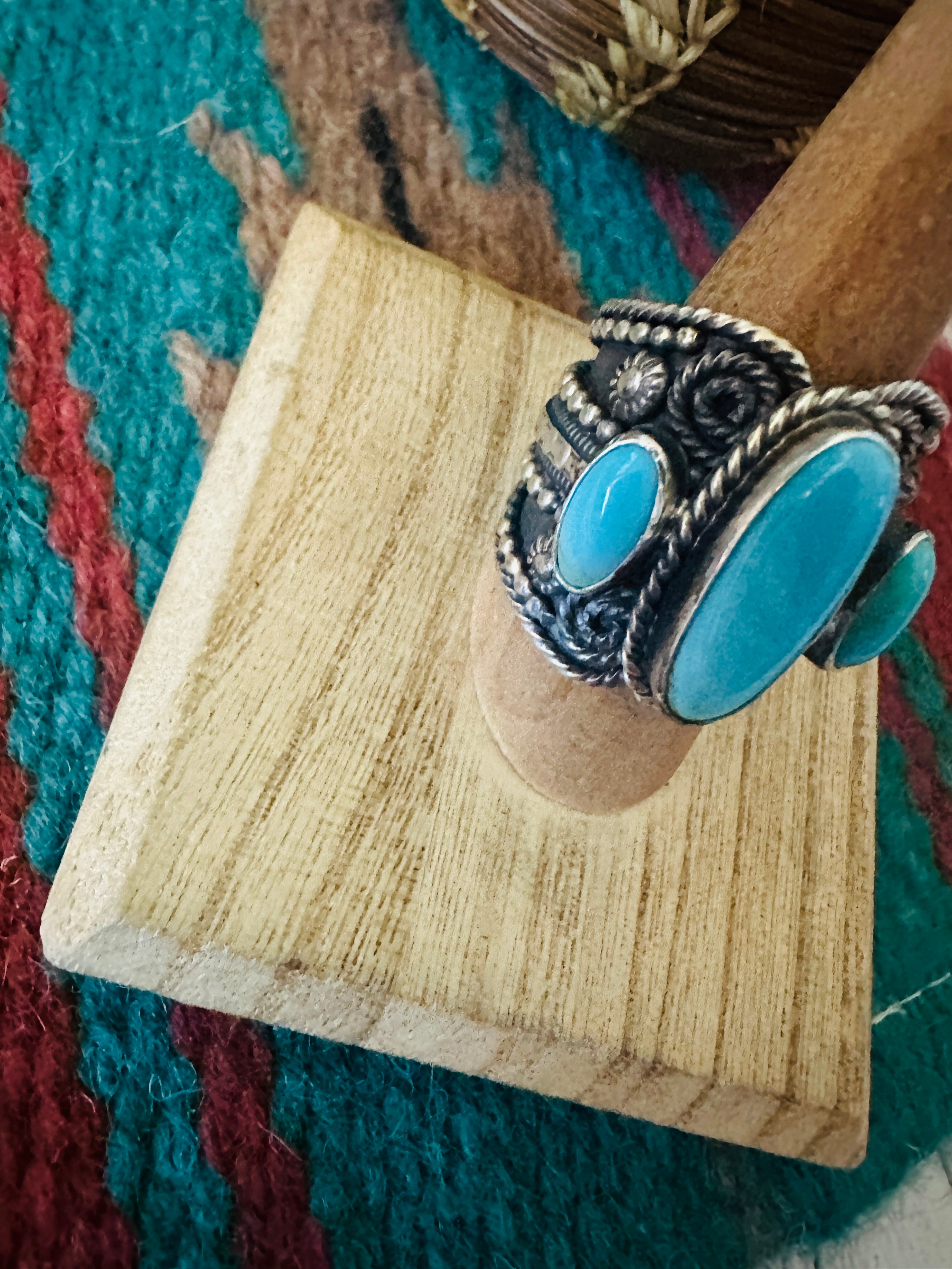 Navajo Sterling Silver and Turquoise Ring Size 9 by Hemerson Brown