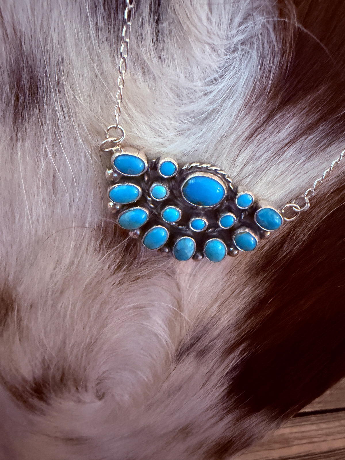 Handcrafted Turquoise & Sterling Silver Cluster Necklace by Paul Largo