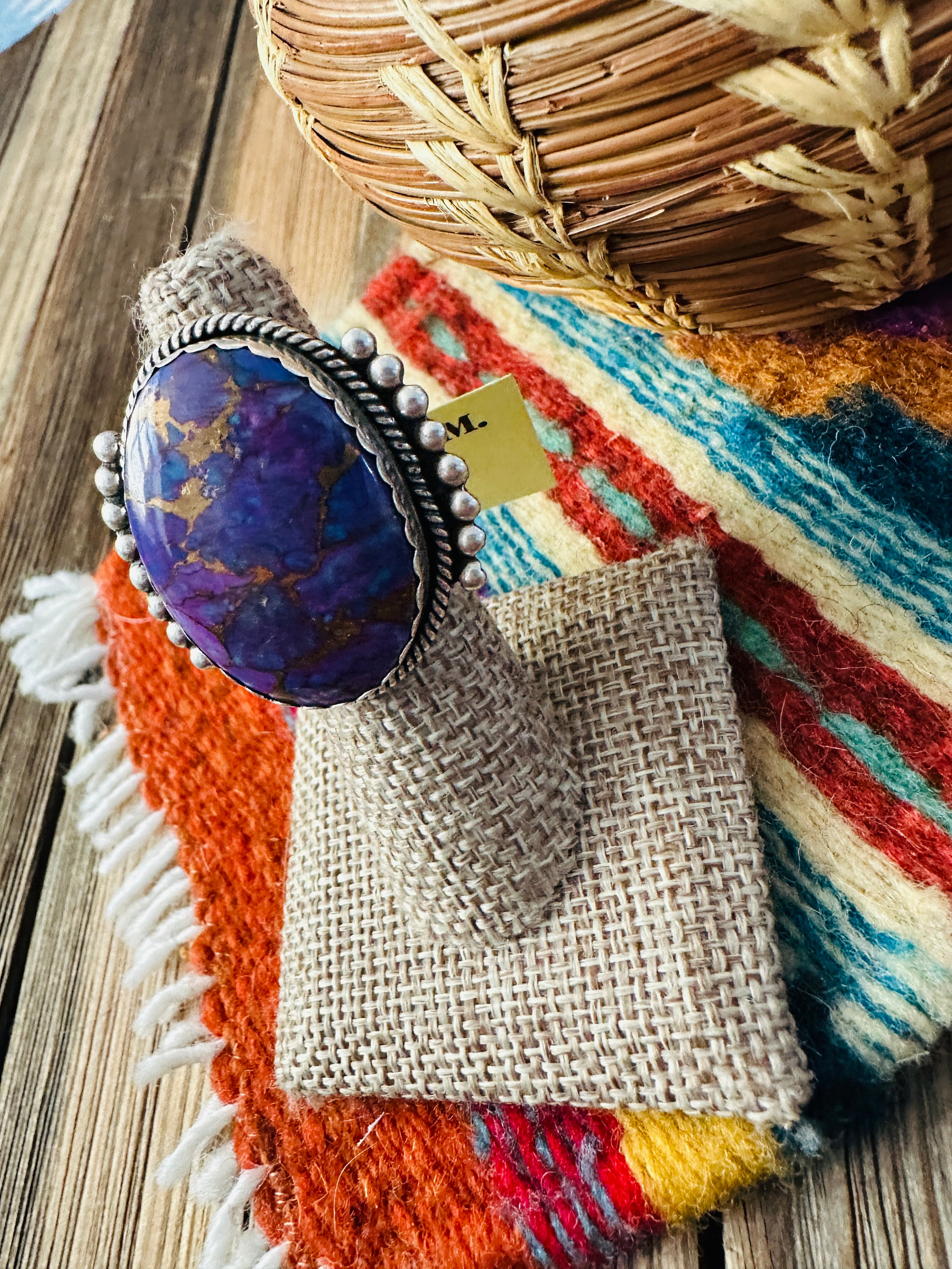 Old Pawn Handcrafted Purple Mojave & Sterling Silver Ring Size 7