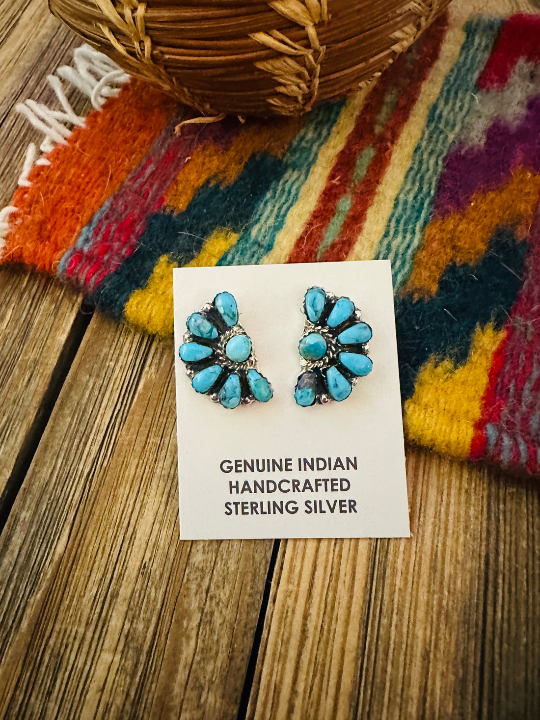 Handcrafted Turquoise & Sterling Silver Cluster Post Earrings