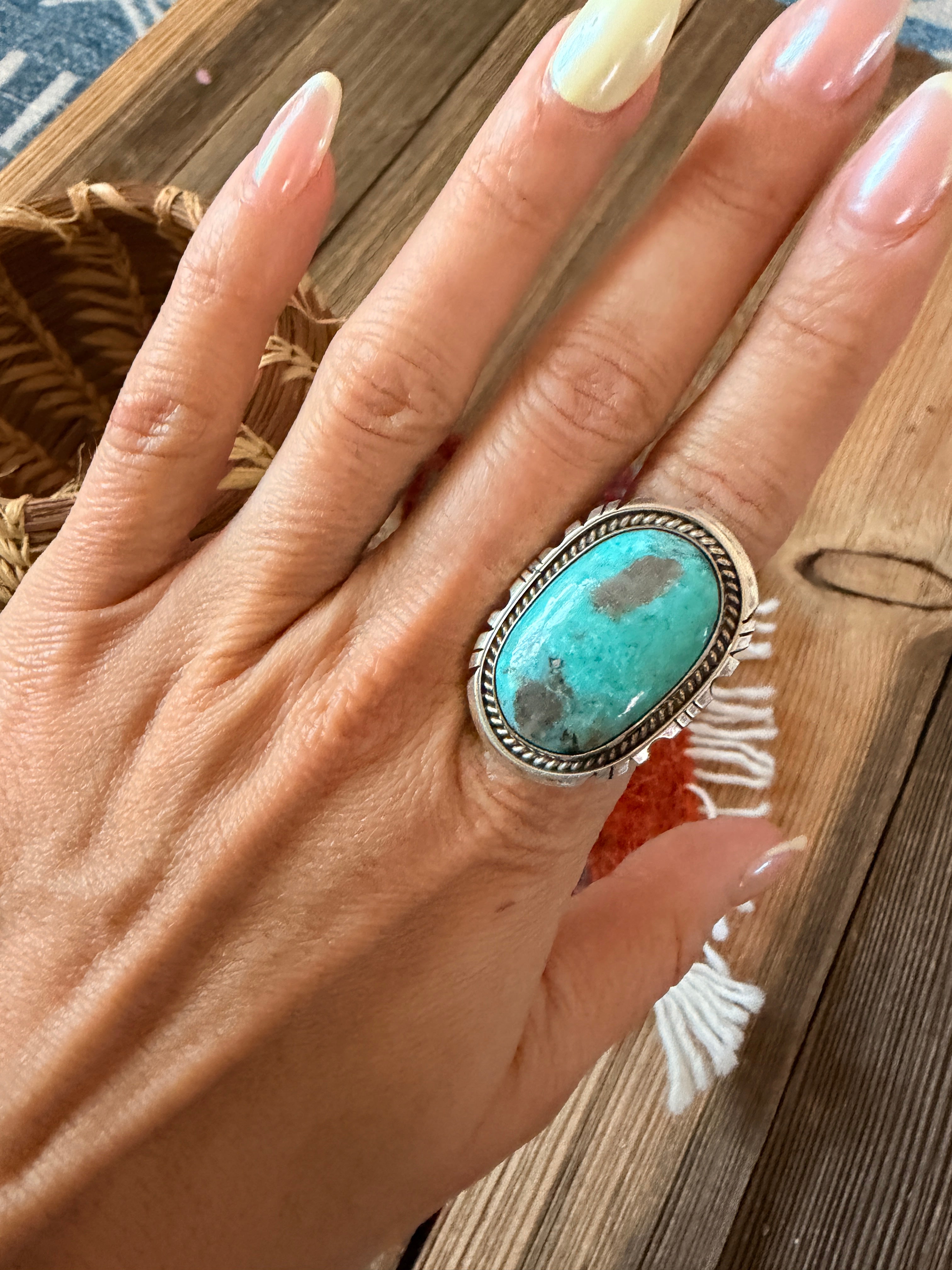 Handcrafted Turquoise & Sterling Silver Ring Size 8.5