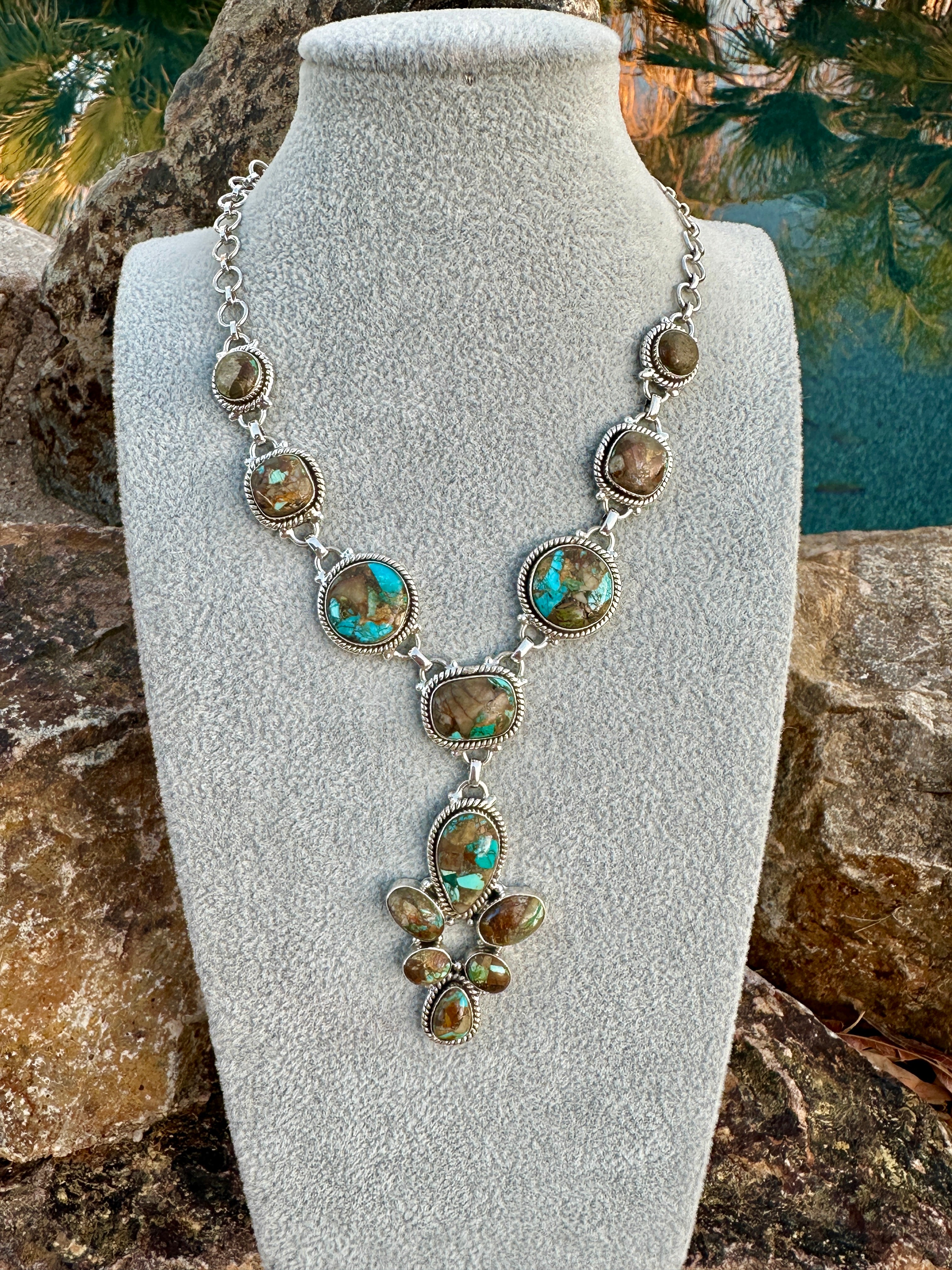 Handmade Royston Ribbon Turquoise & Sterling Silver Lariat Necklace