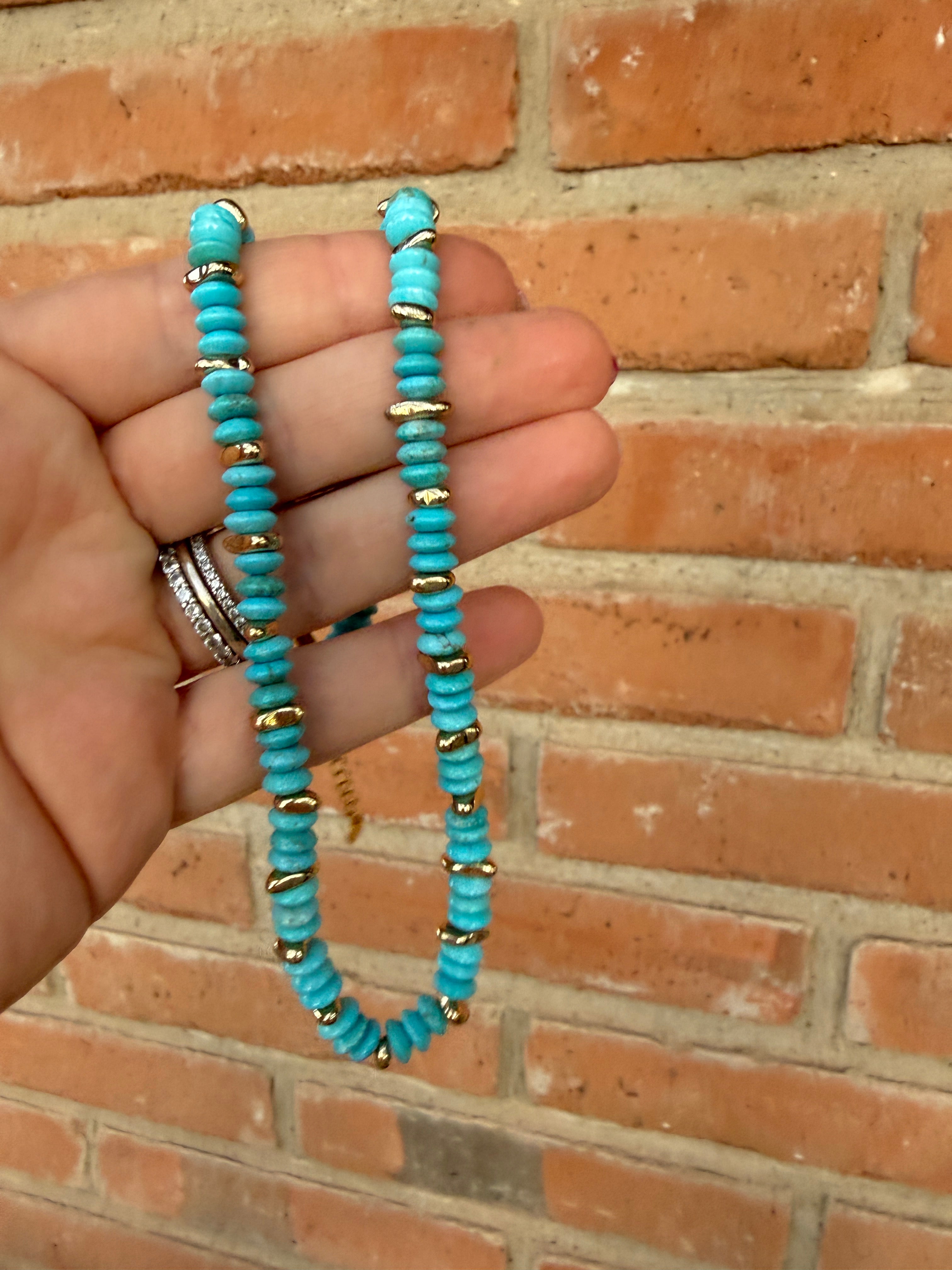 “The Golden Collection” High Desert Turquoise Beaded Gold Plated Beaded Necklace