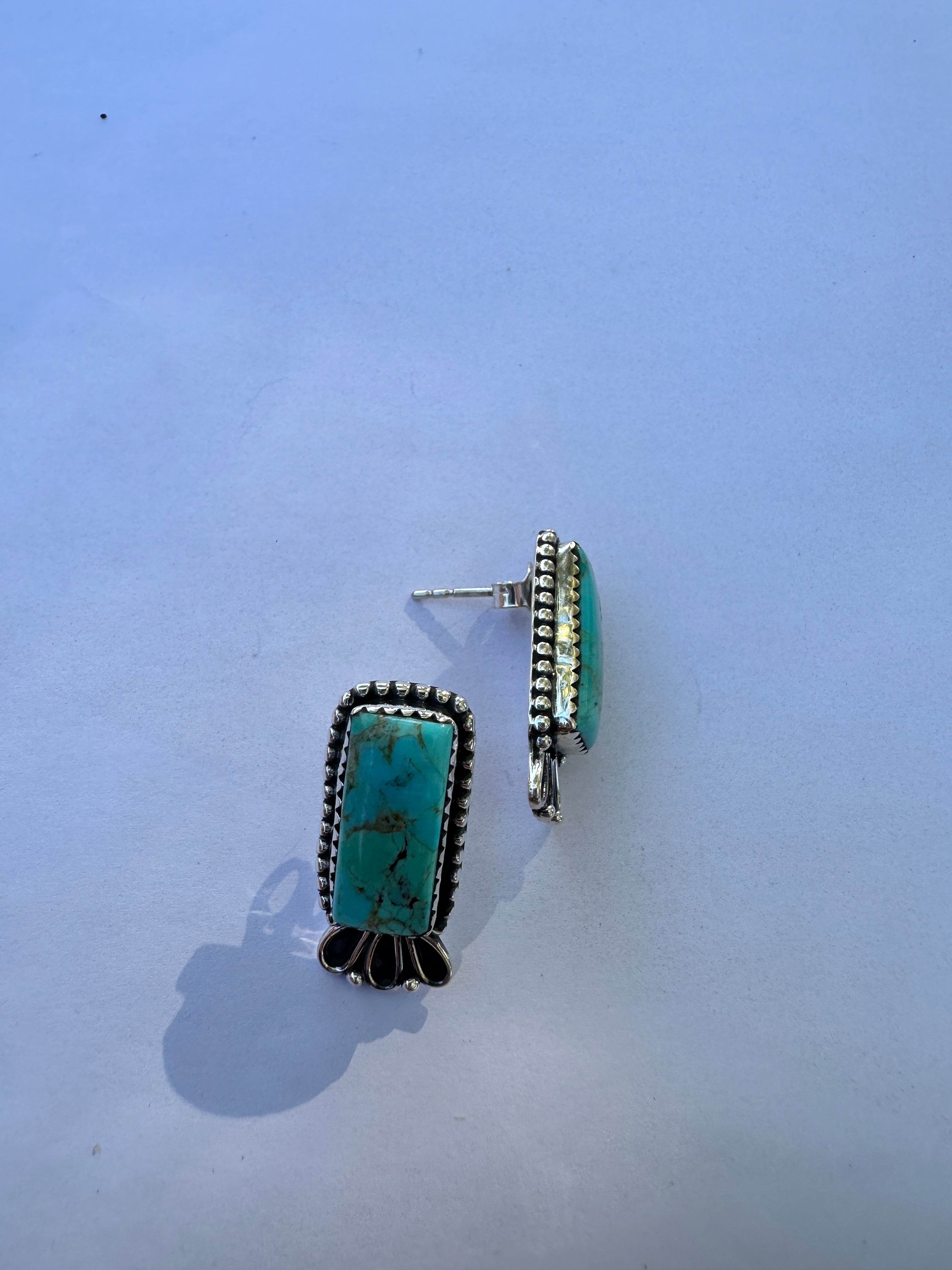 Handmade Turquoise and Sterling Silver Single Stone Post Earrings