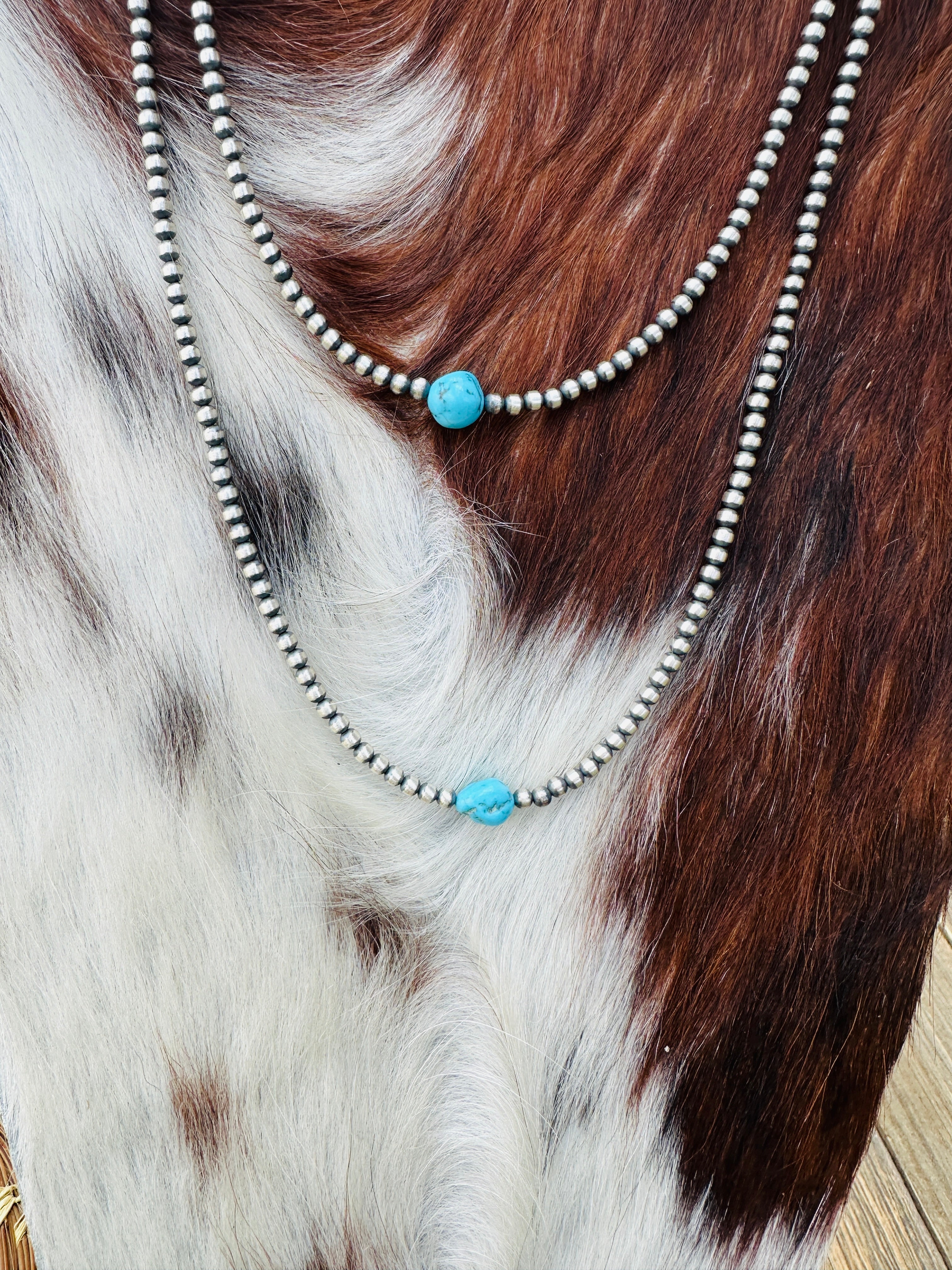 Handcrafted Turquoise & Sterling Silver Pearl Beaded Necklace