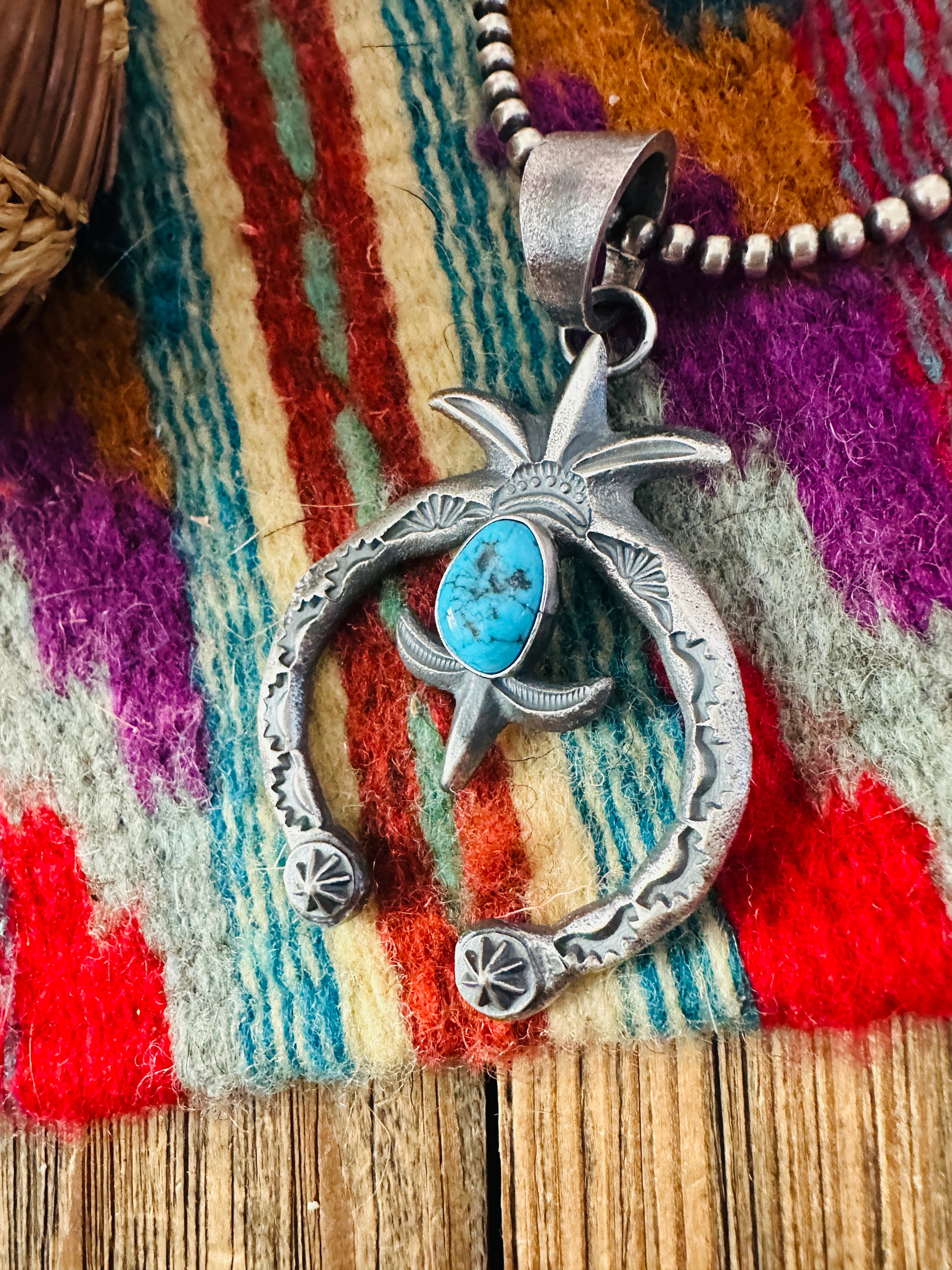 Handcrafted Sterling Silver & Kingman Turquoise Naja Pendant by Kevin Billah