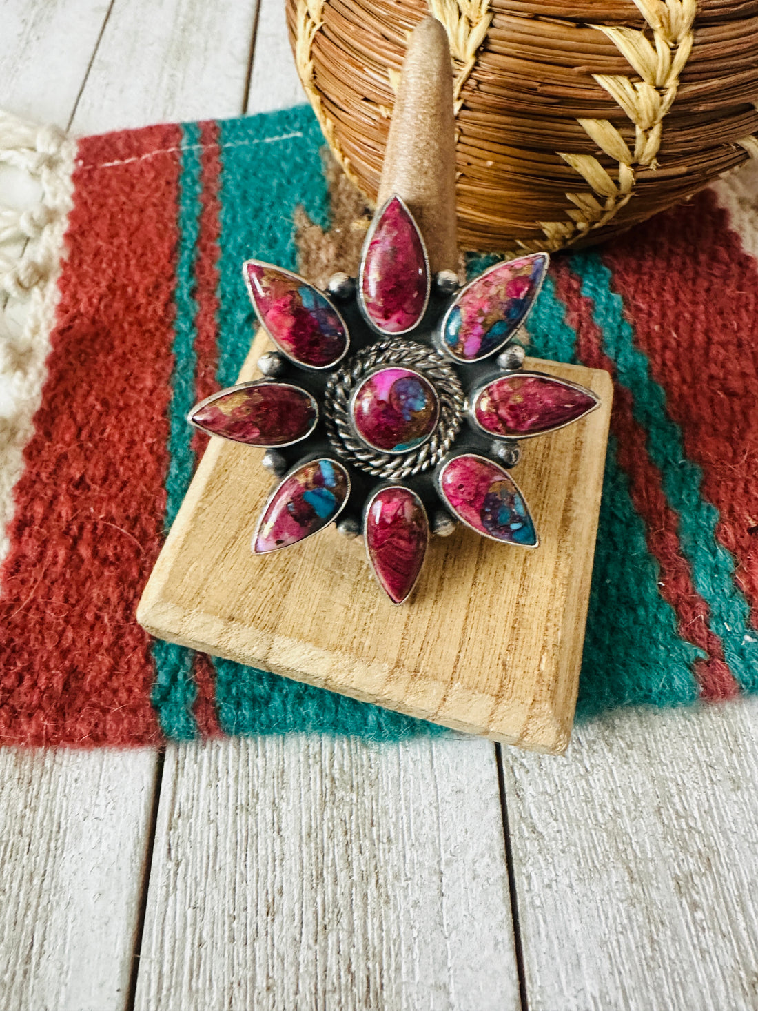 Handcrafted Sterling Silver & Pink Dream Mojave Flower Adjustable Ring