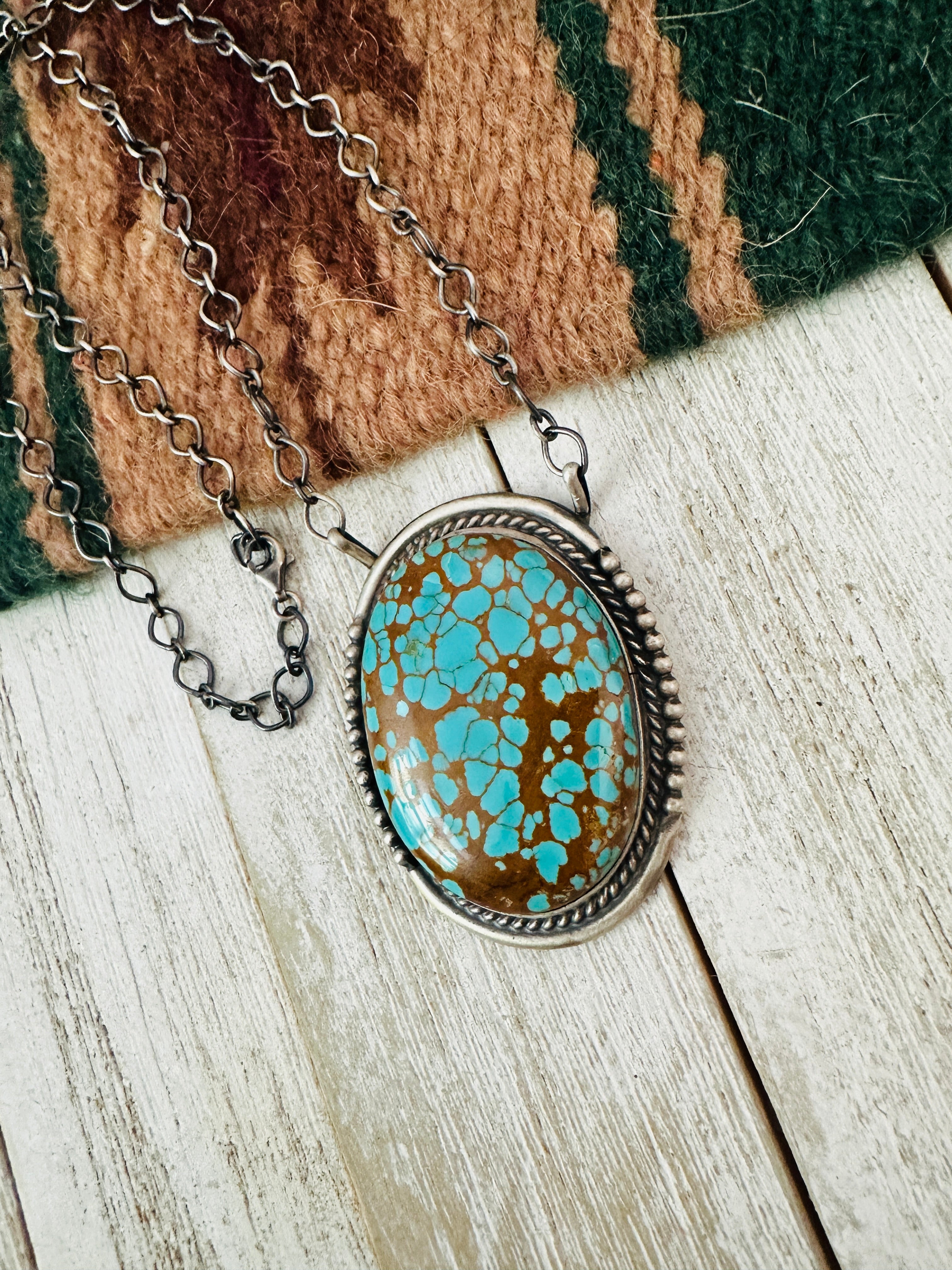 Navajo Sterling Silver & Kingman Web Turquoise Necklace