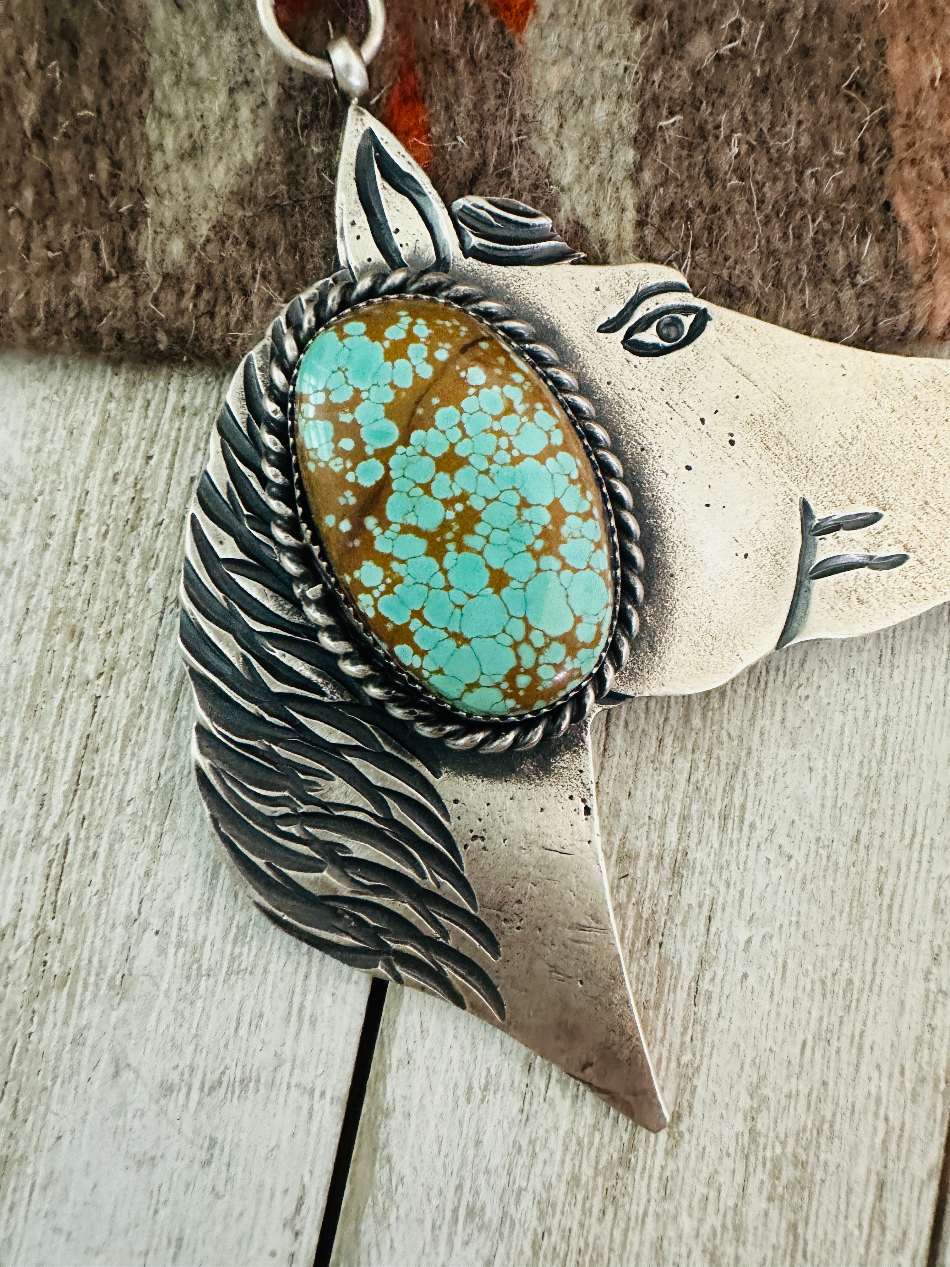 Navajo Turquoise & Sterling Silver Horse Pendant by Kevin Billah