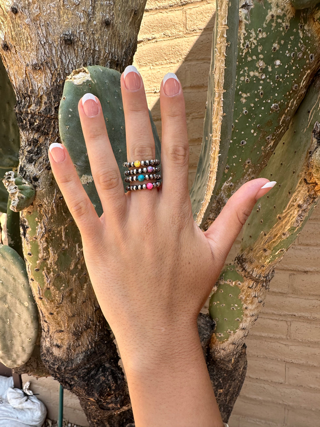 THE VENICE BAND Handmade Sterling Silver  Pearl Style Beaded Stretch Ring