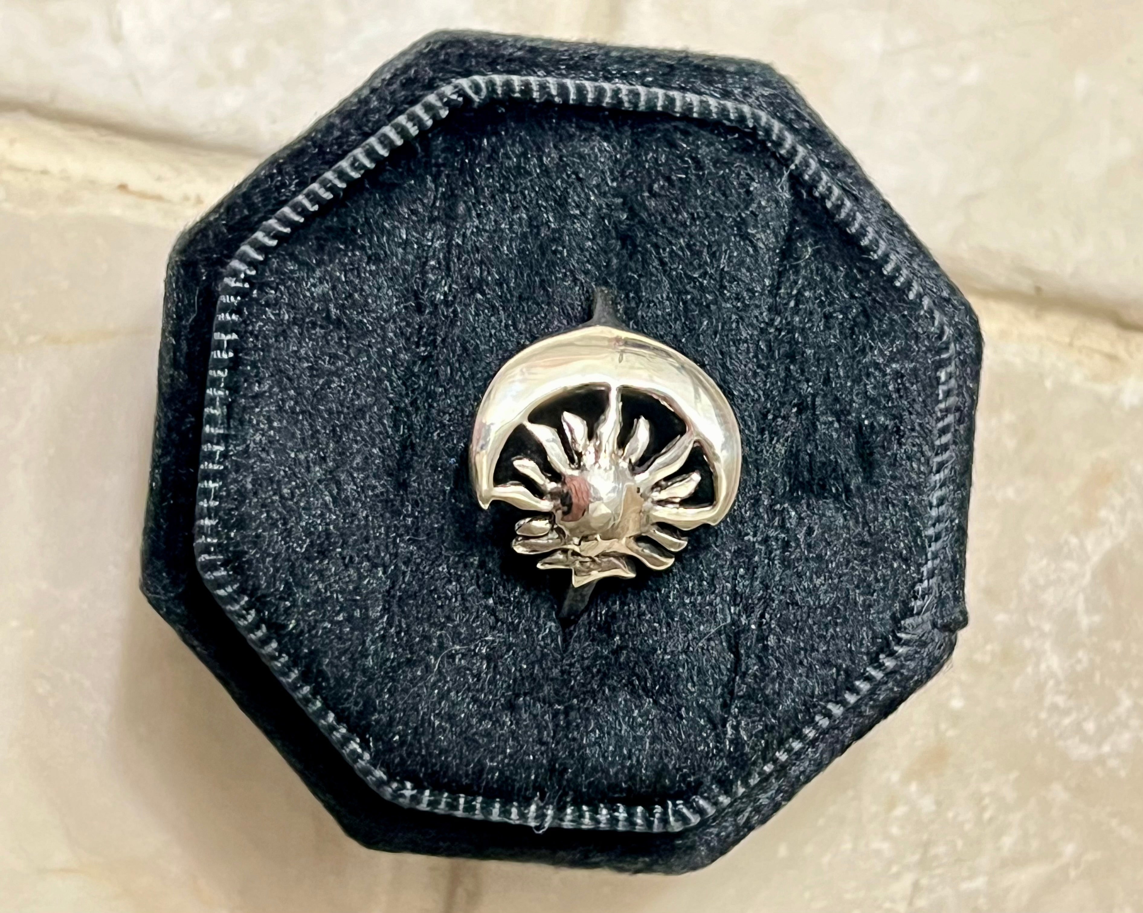 Sun and Crescent Moon Sterling Silver Ring