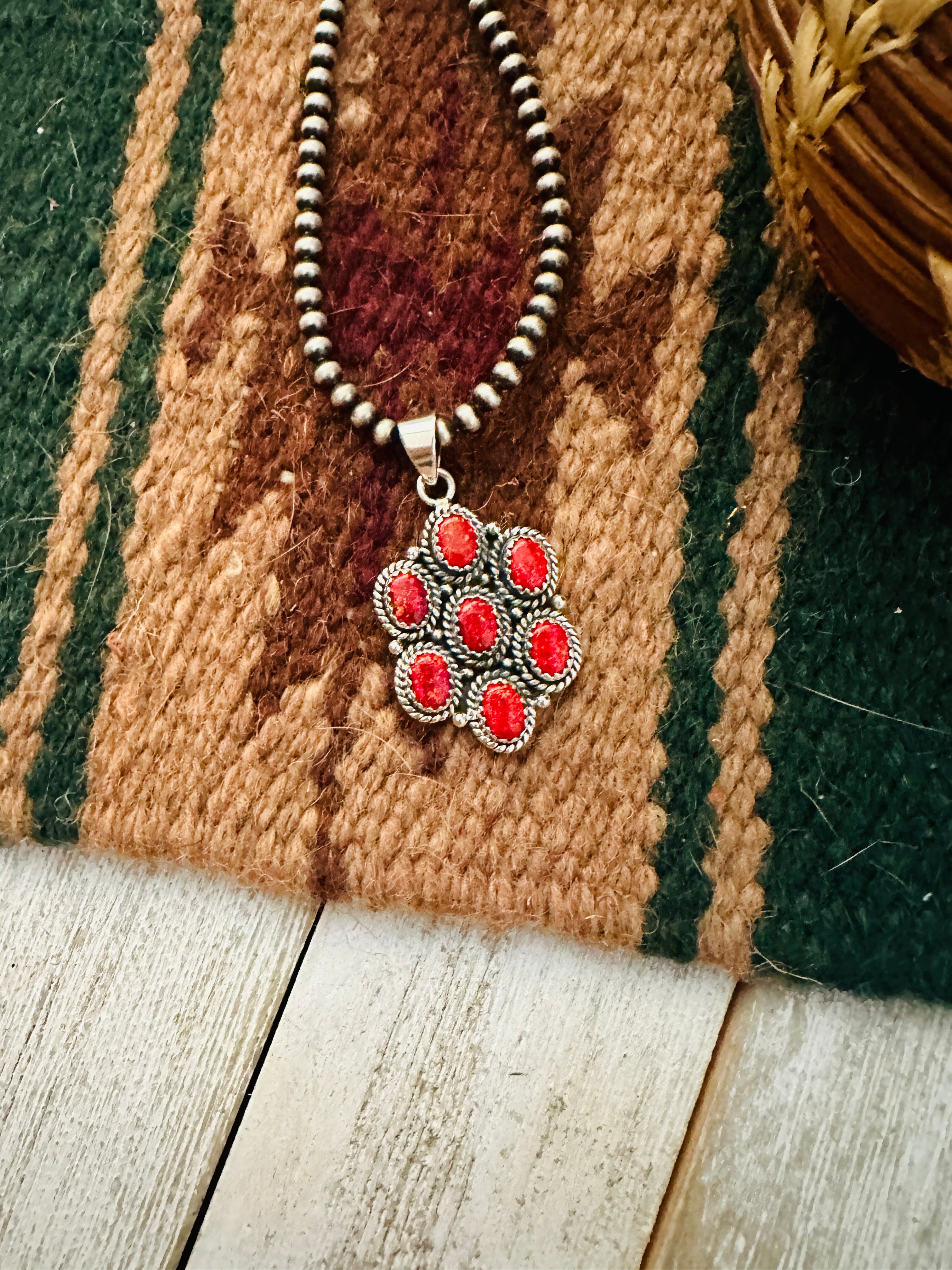 Handmade Red Fire Opal & Sterling Silver Cluster Pendant