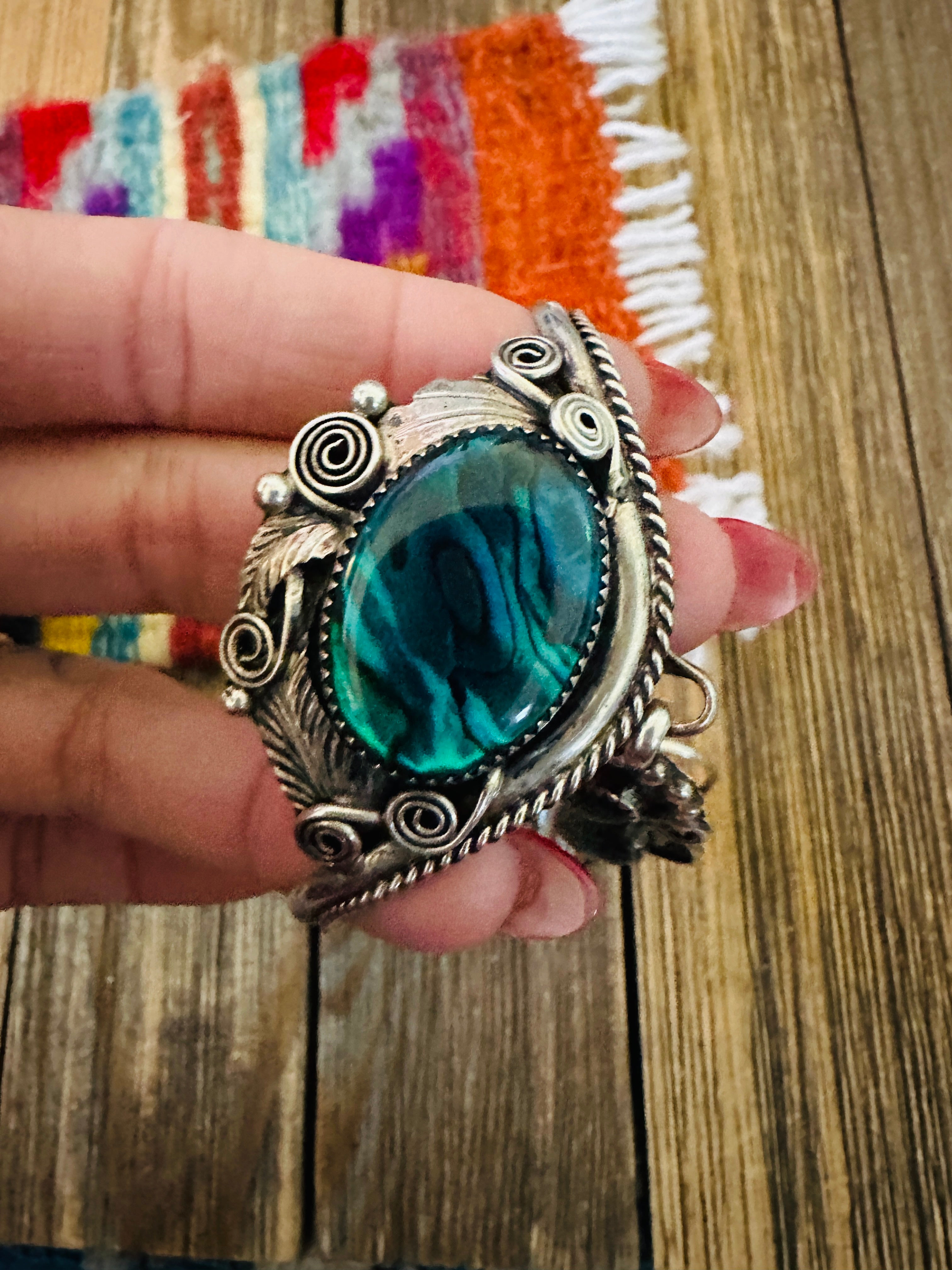 Handcrafted Old Pawn Sterling Silver & Abalone Cuff Bracelet Ring Combo