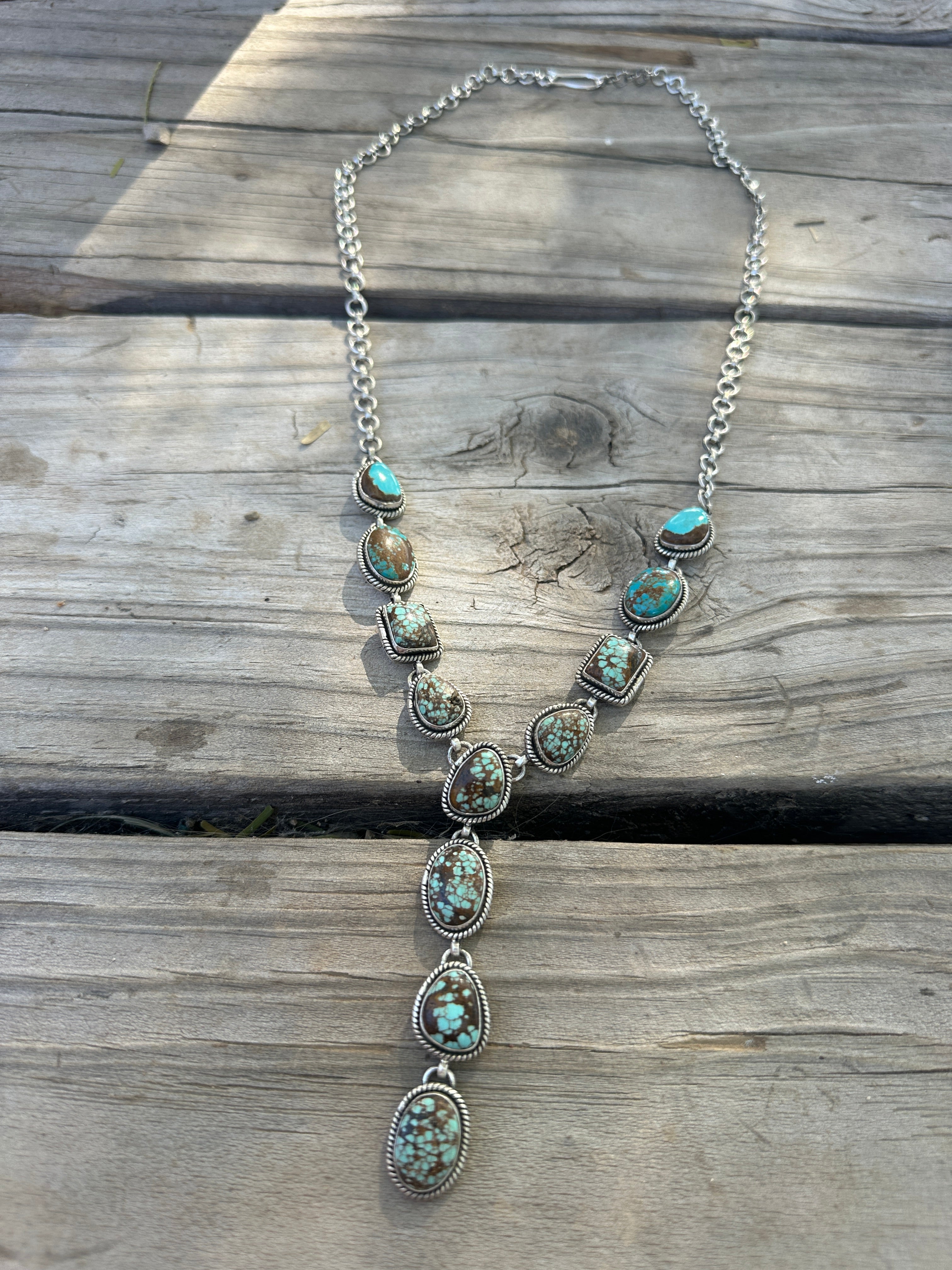 Handmade Number 8 Turquoise & Sterling Silver Lariat Necklace