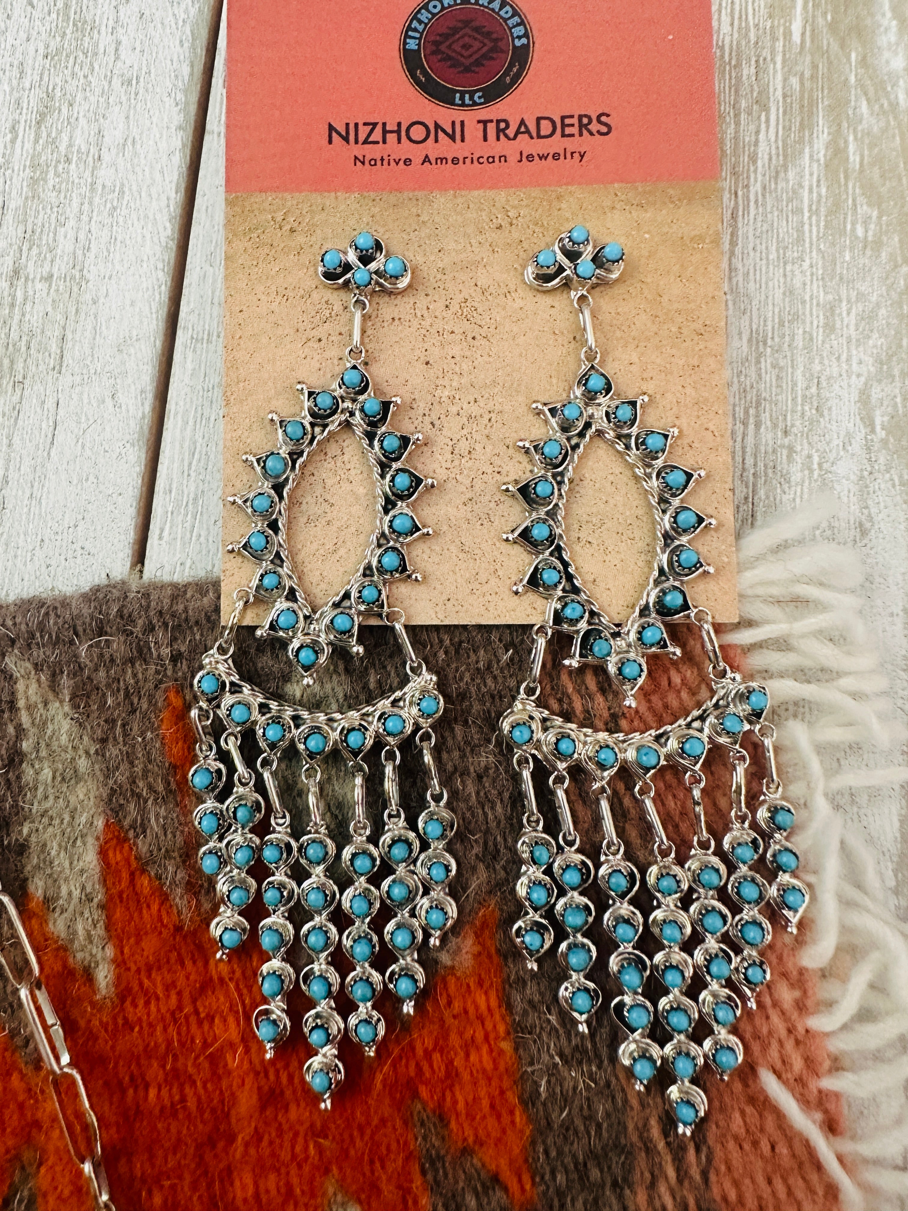 Zuni Sterling Silver & Turquoise Petit Point Necklace Set